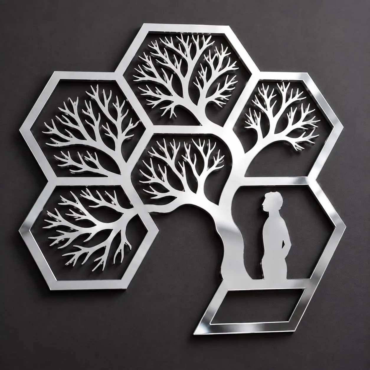 Tree of Life Hexagon Wall Art, Geometric Family Tree Decor, Modern Living Room Accent - image 3