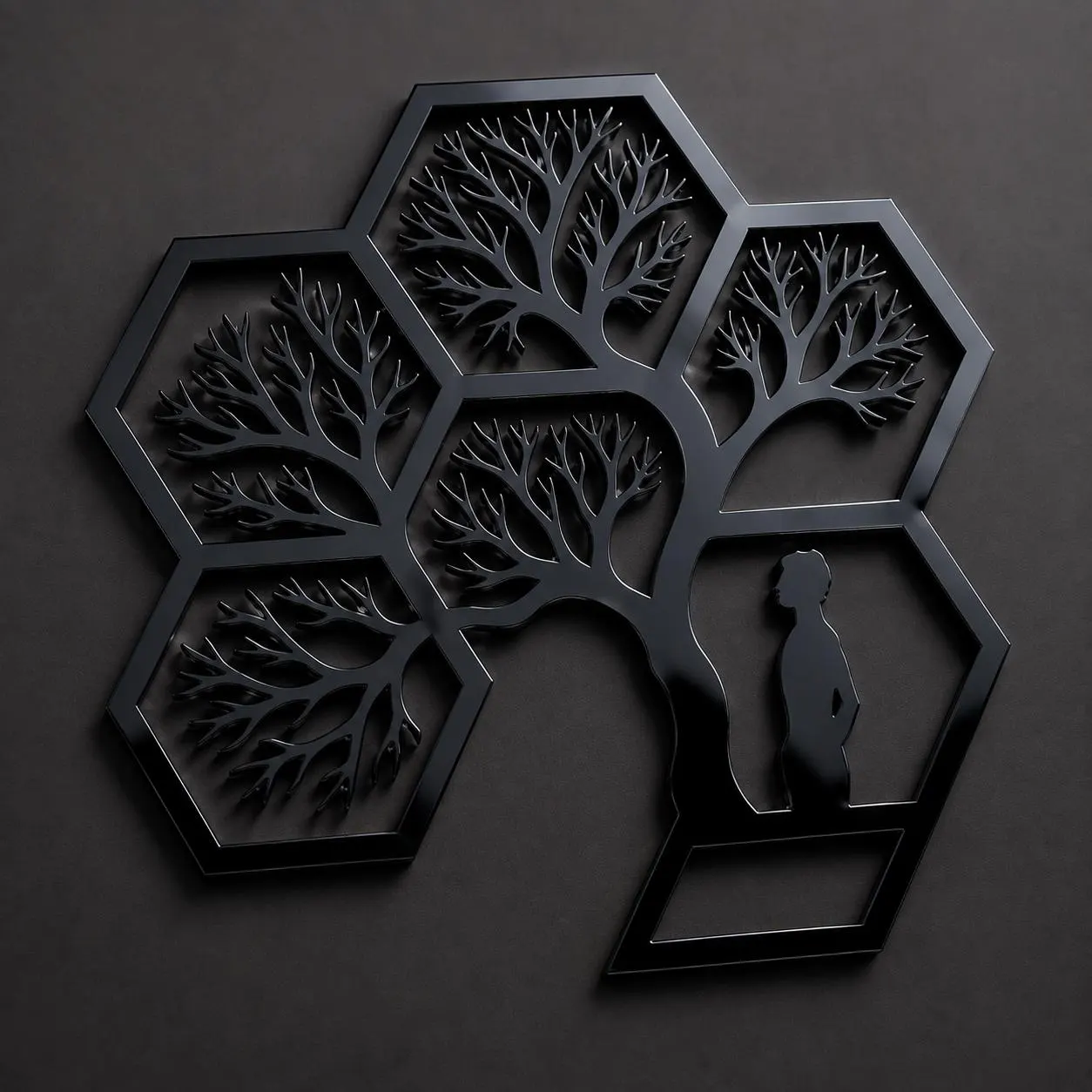 Tree of Life Hexagon Wall Art, Geometric Family Tree Decor, Modern Living Room Accent - image 4