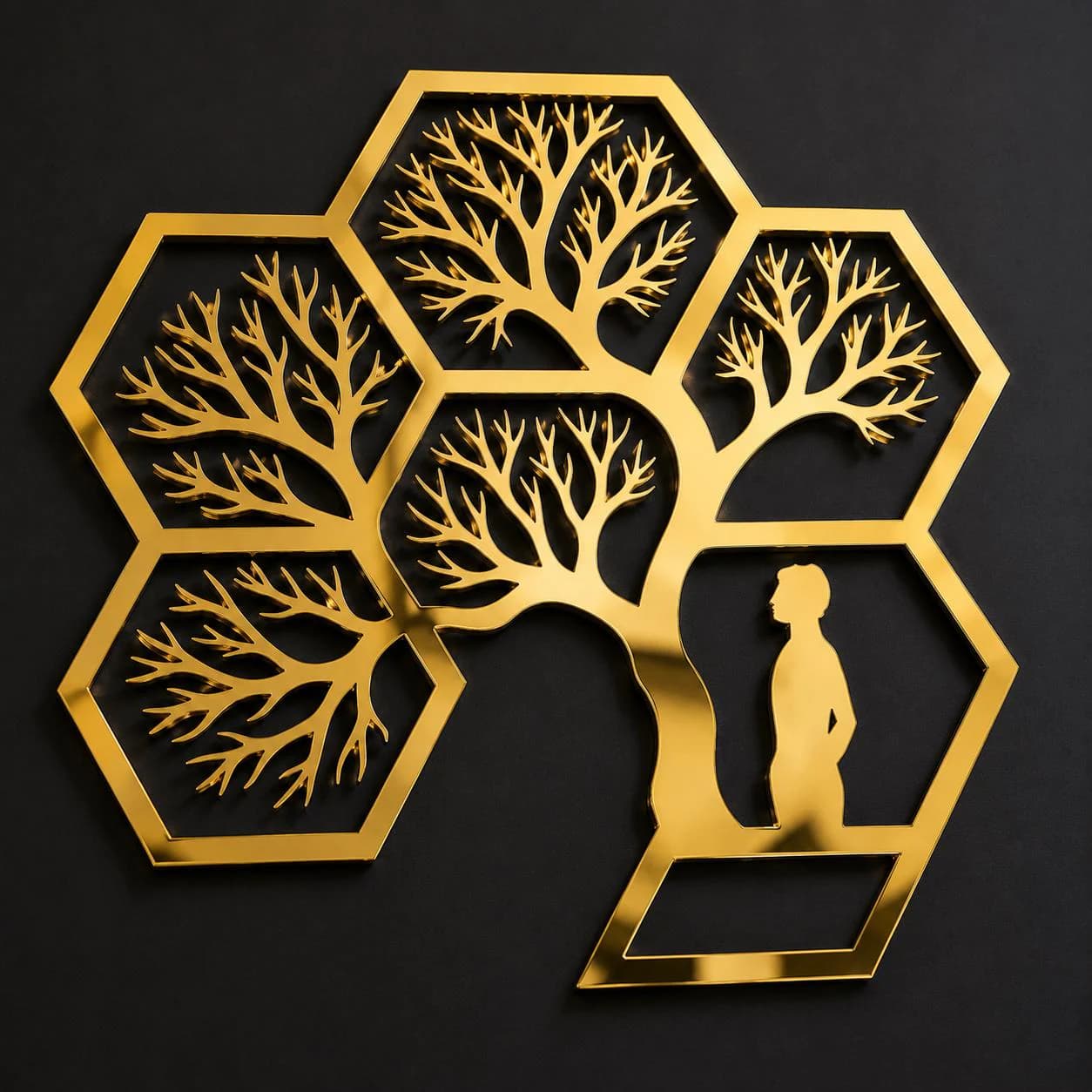 Tree of Life Hexagon Wall Art, Geometric Family Tree Decor, Modern Living Room Accent - image 5