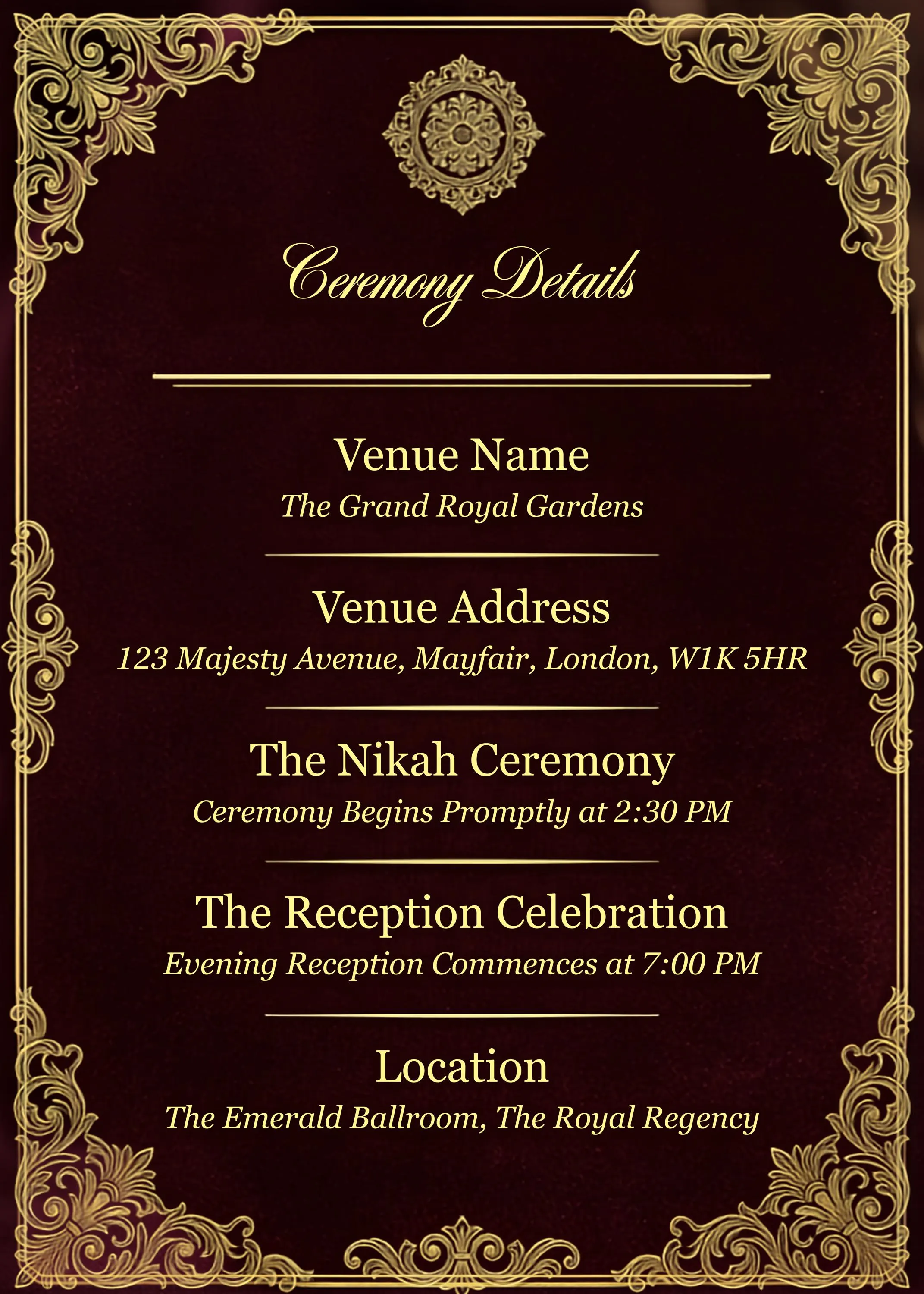 Royal Red Velvet Nikah Invitation Suite | Baroque Gold Canva Template (Digital Download) - image 4