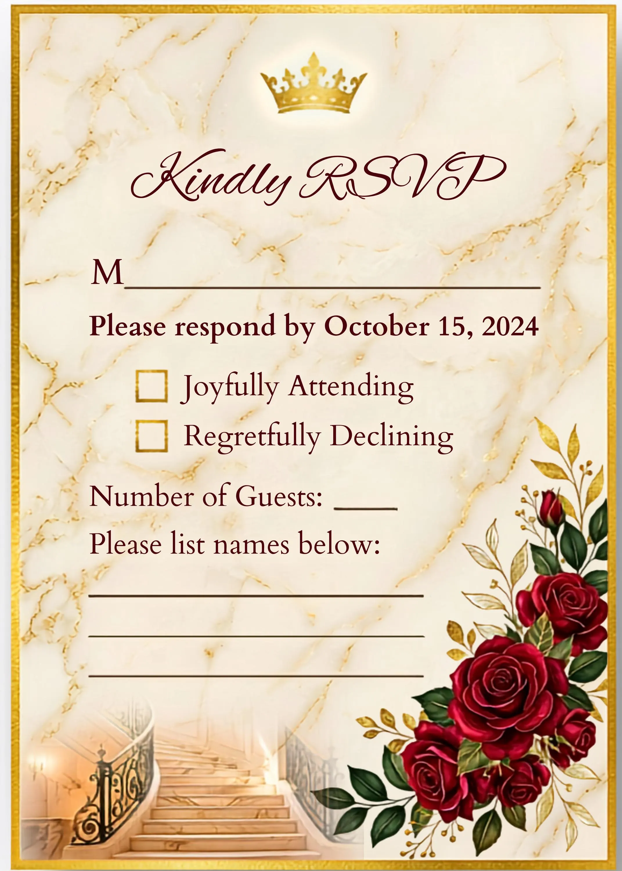 Luxury Red Gold Quinceañera Invitation Suite | Elegant Roses, Marble (Digital Download) - image 5