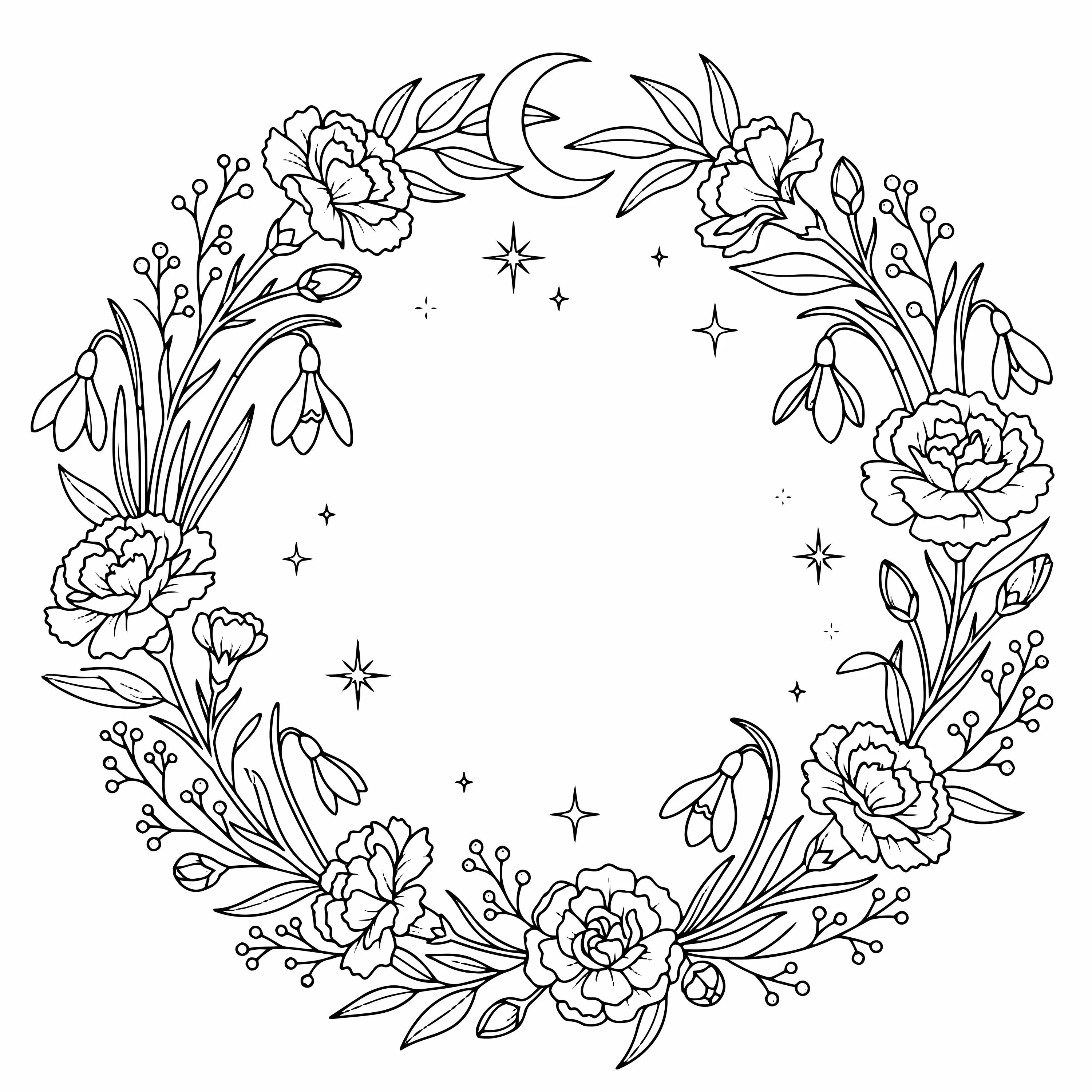 January Birth Flower Wreath Svg Carnation Snowdrop Heart Frame Line Art Name Cricut Png Eps Ai Dxf - image 3