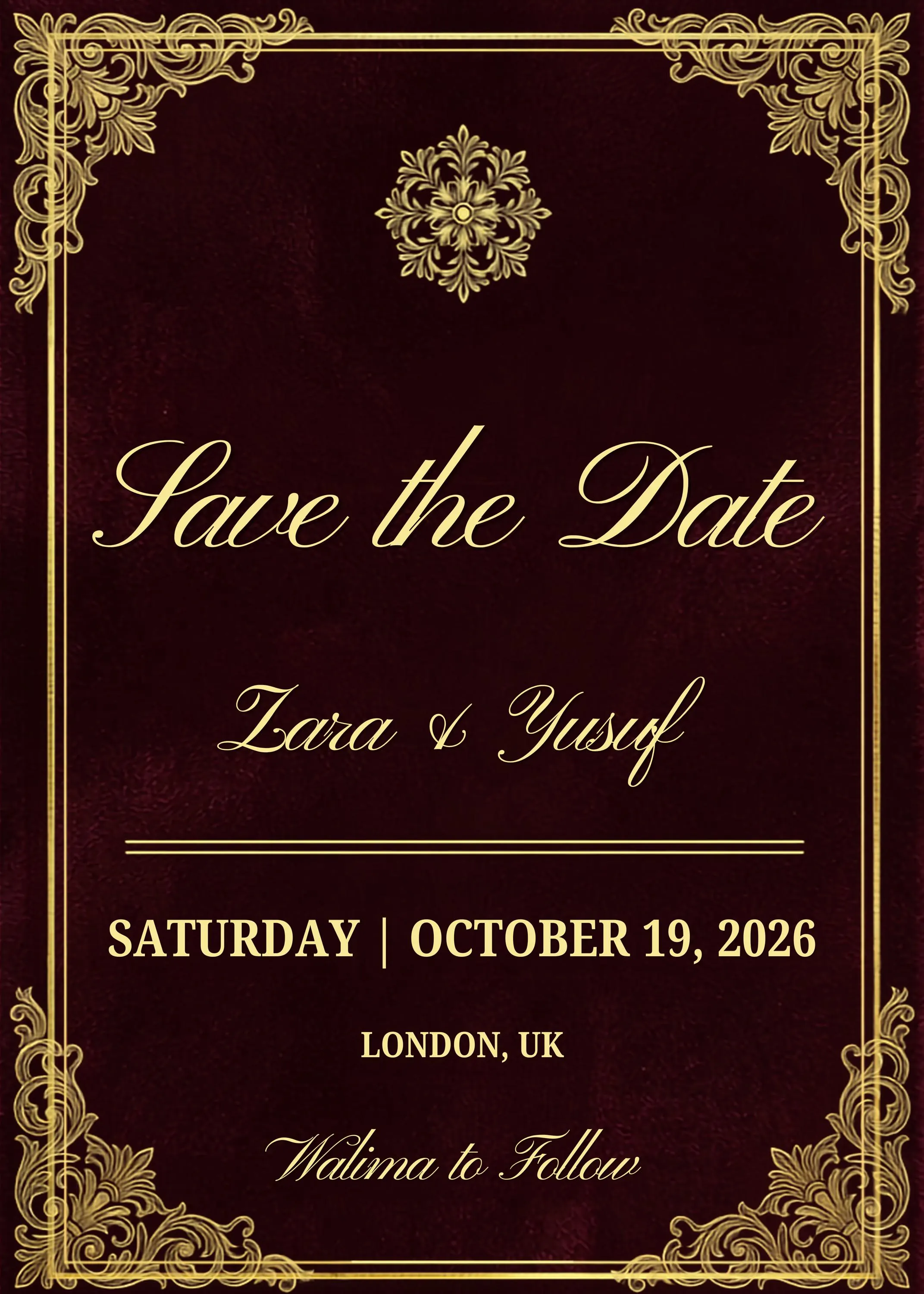 Royal Red Velvet Nikah Invitation Suite | Baroque Gold Canva Template (Digital Download) - image 5