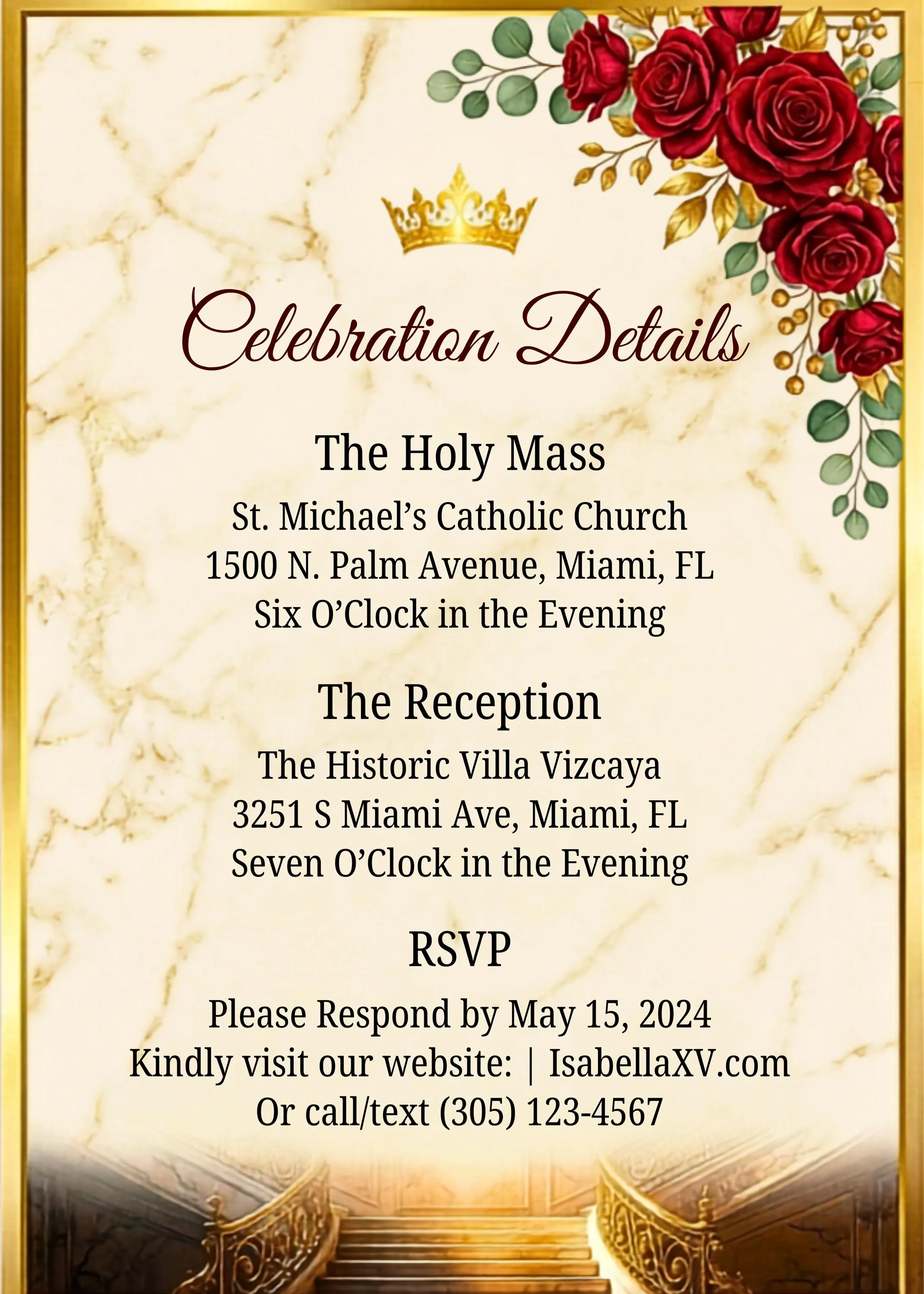 Luxury Red Gold Quinceañera Invitation Suite | Elegant Roses, Marble (Digital Download) - image 4