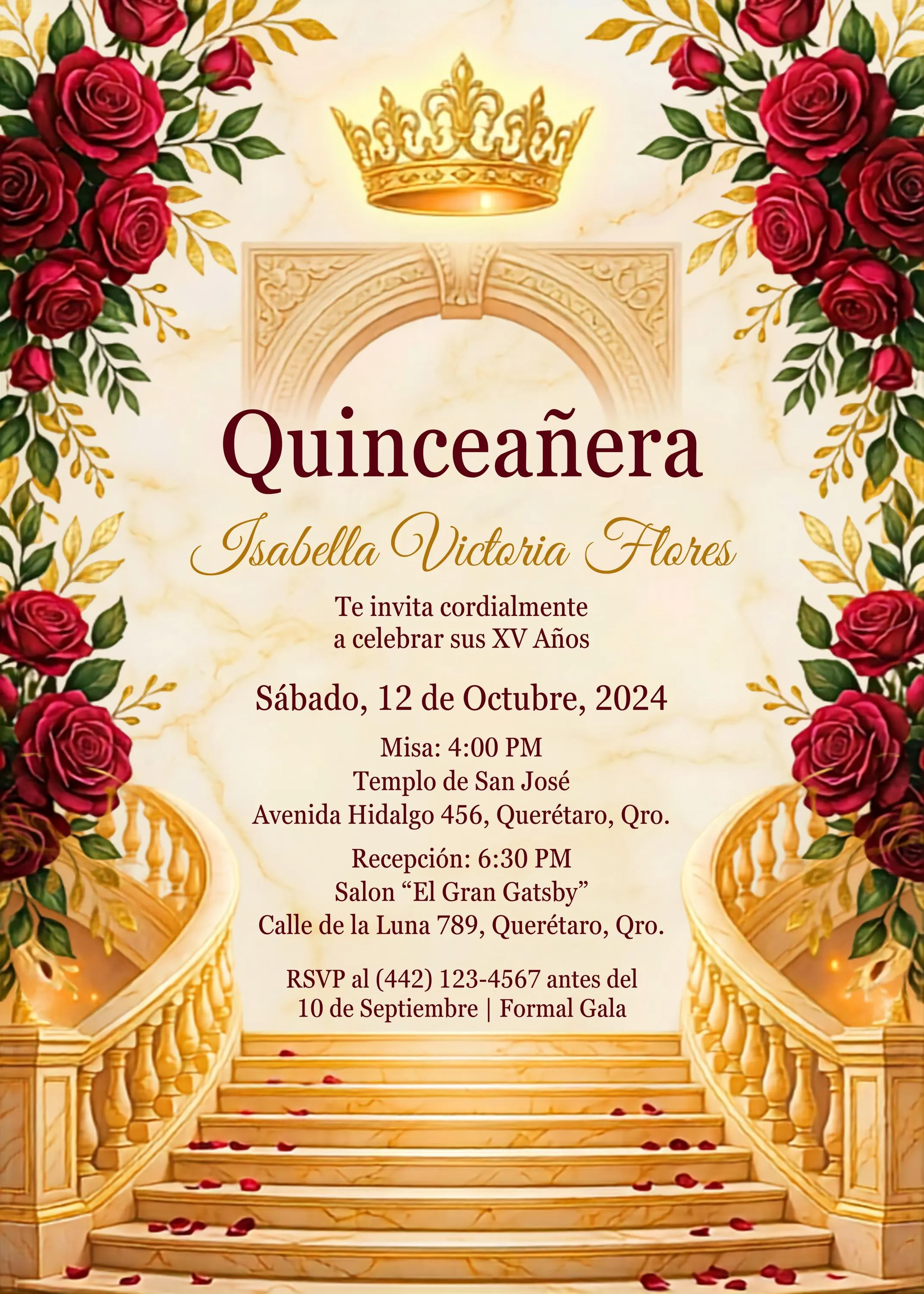 Luxury Red Gold Quinceañera Invitation Suite | Elegant Roses, Marble (Digital Download) - image 2