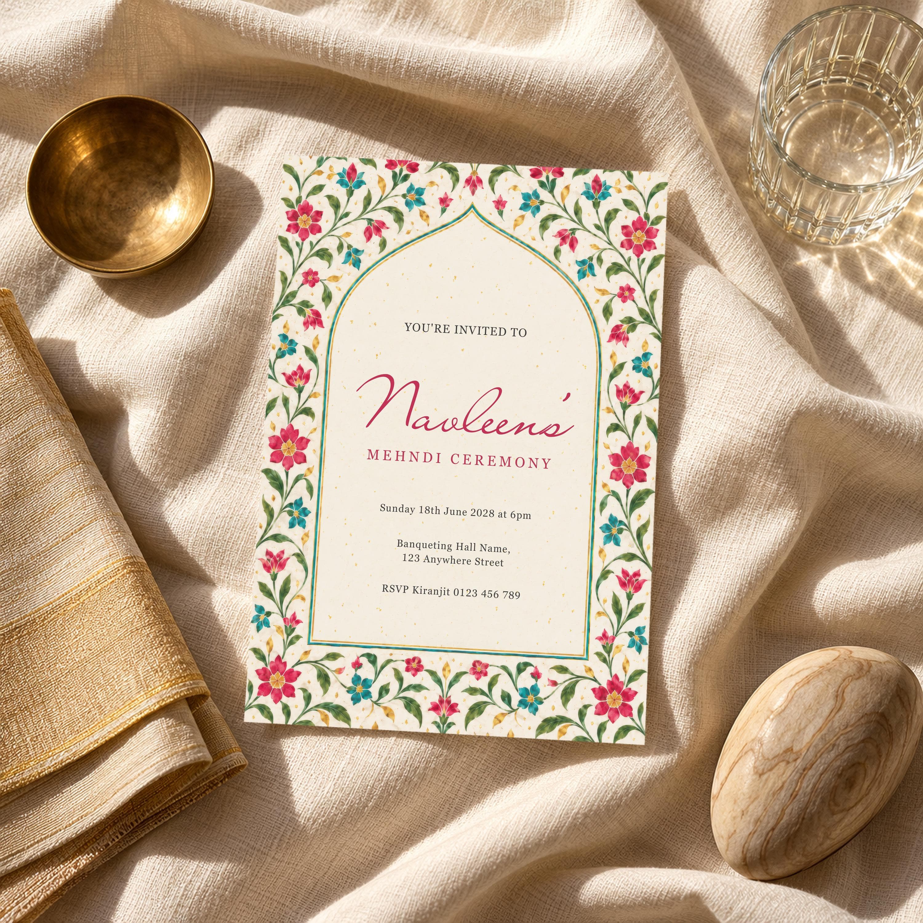 Rose Pink Mehndi Invitation, South Asian Wedding Invite Card, Mughal Arch, Sangeet Decor, Editable Canva Template, PARINA - image 4