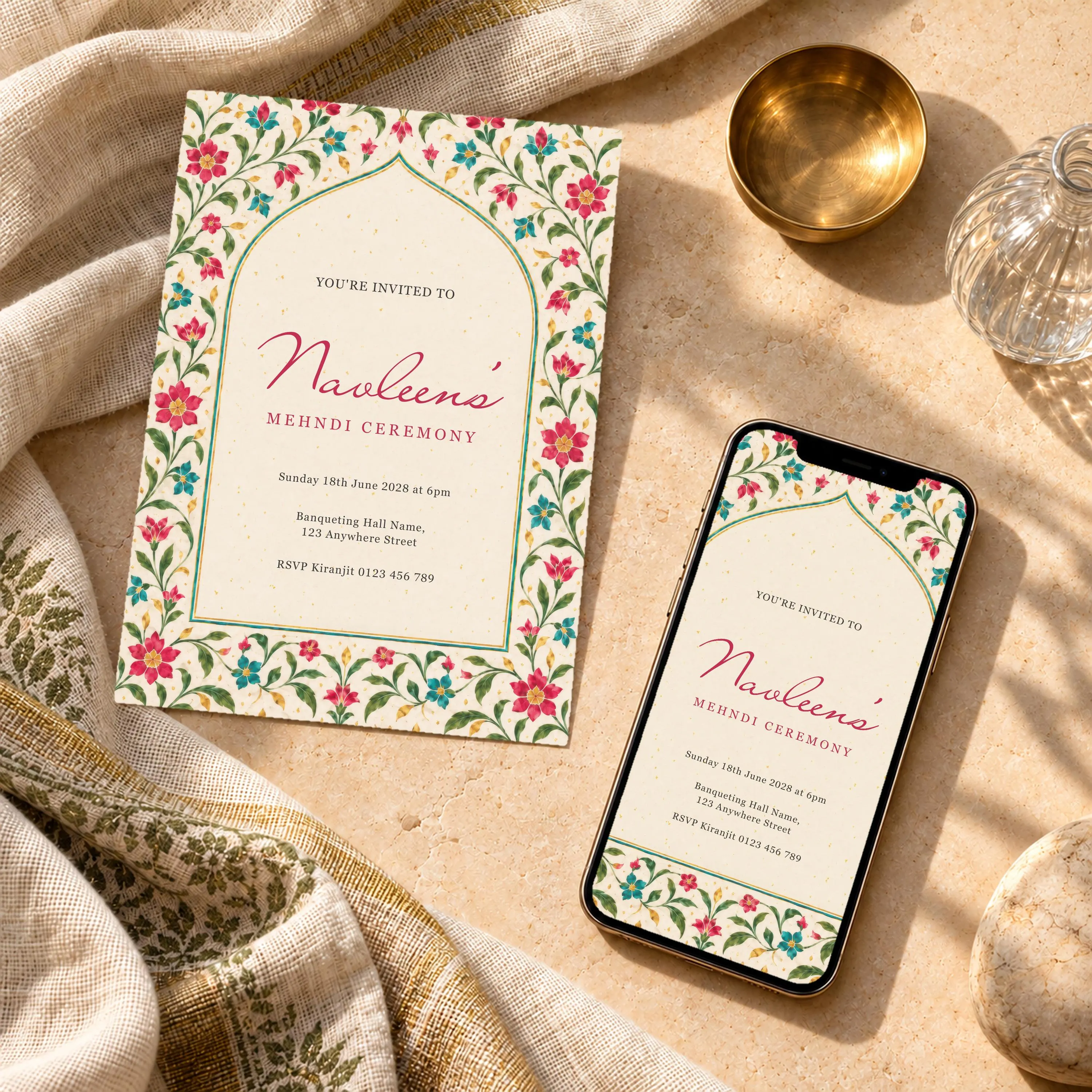 Rose Pink Mehndi Invitation, South Asian Wedding Invite Card, Mughal Arch, Sangeet Decor, Editable Canva Template, PARINA - image 3