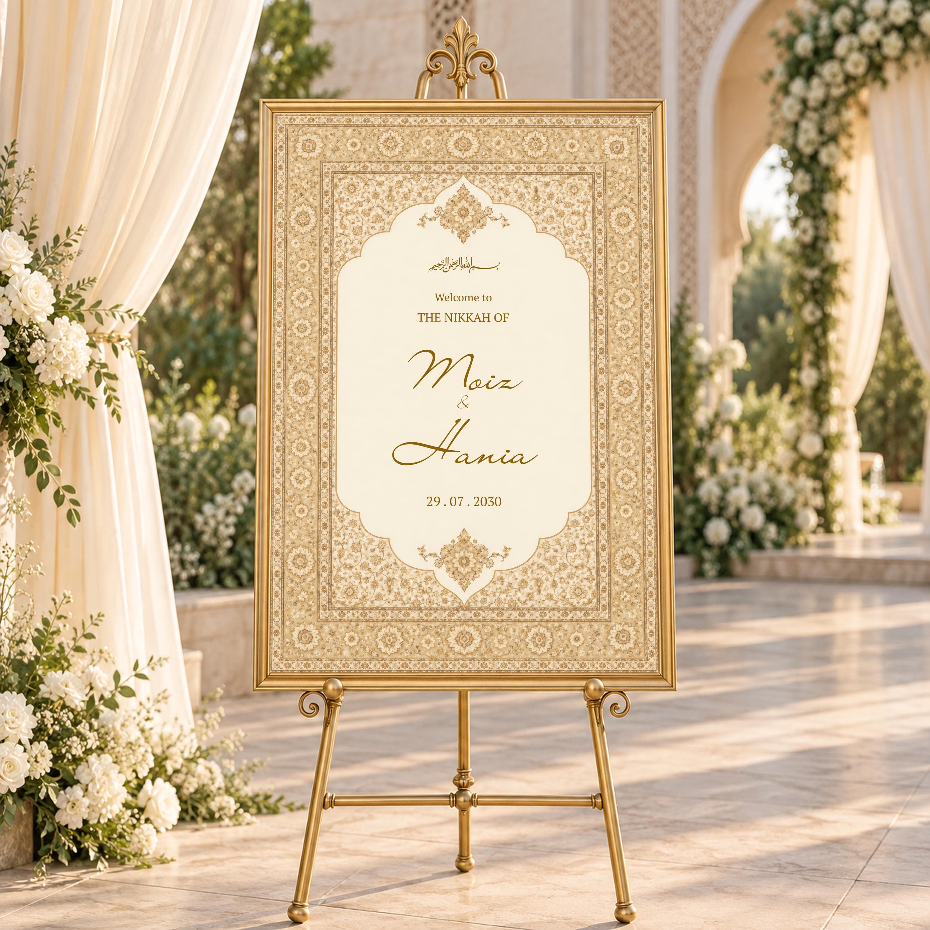 Gold Nikkah Welcome Sign, Islamic Wedding Reception Board, Persian Carpet, Walima Decor, Editable Canva Template, FARIDA - image 3