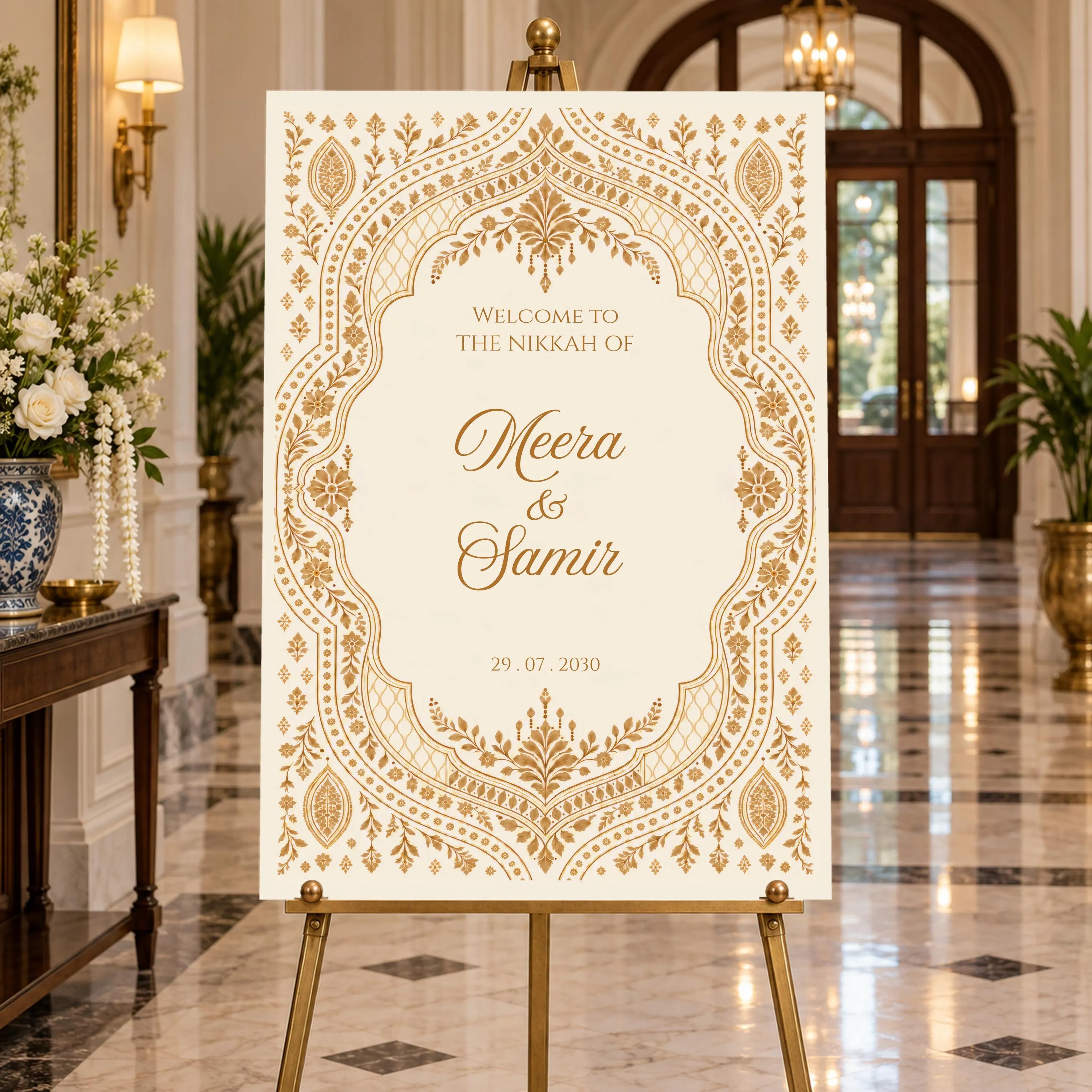 Gold Ivory Nikkah Welcome Sign, Islamic Wedding Entrance Board, Mehndi Decor, Editable Canva Template, ZARA - image 3