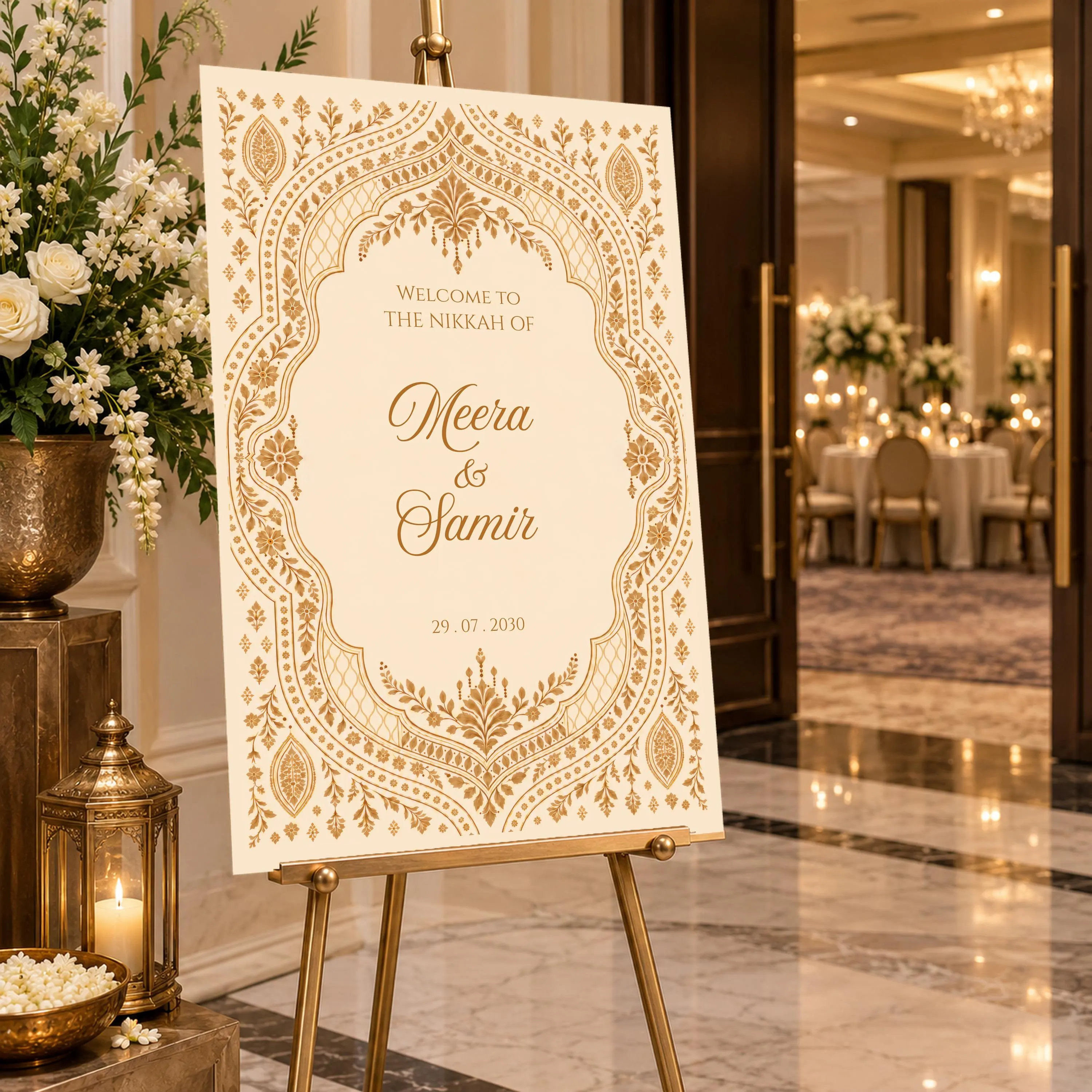 Gold Ivory Nikkah Welcome Sign, Islamic Wedding Entrance Board, Mehndi Decor, Editable Canva Template, ZARA - image 5