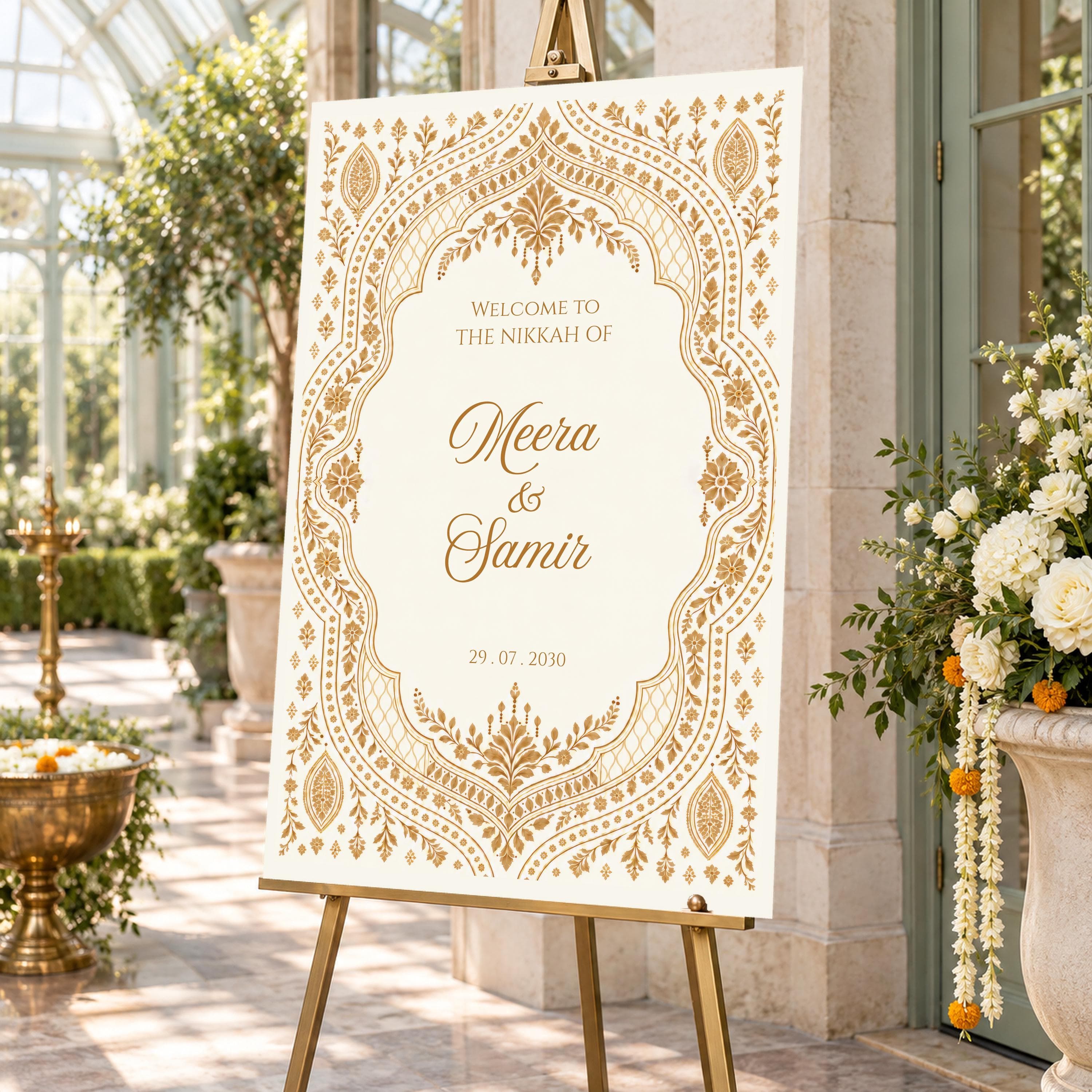 Gold Ivory Nikkah Welcome Sign, Islamic Wedding Entrance Board, Mehndi Decor, Editable Canva Template, ZARA - image 4