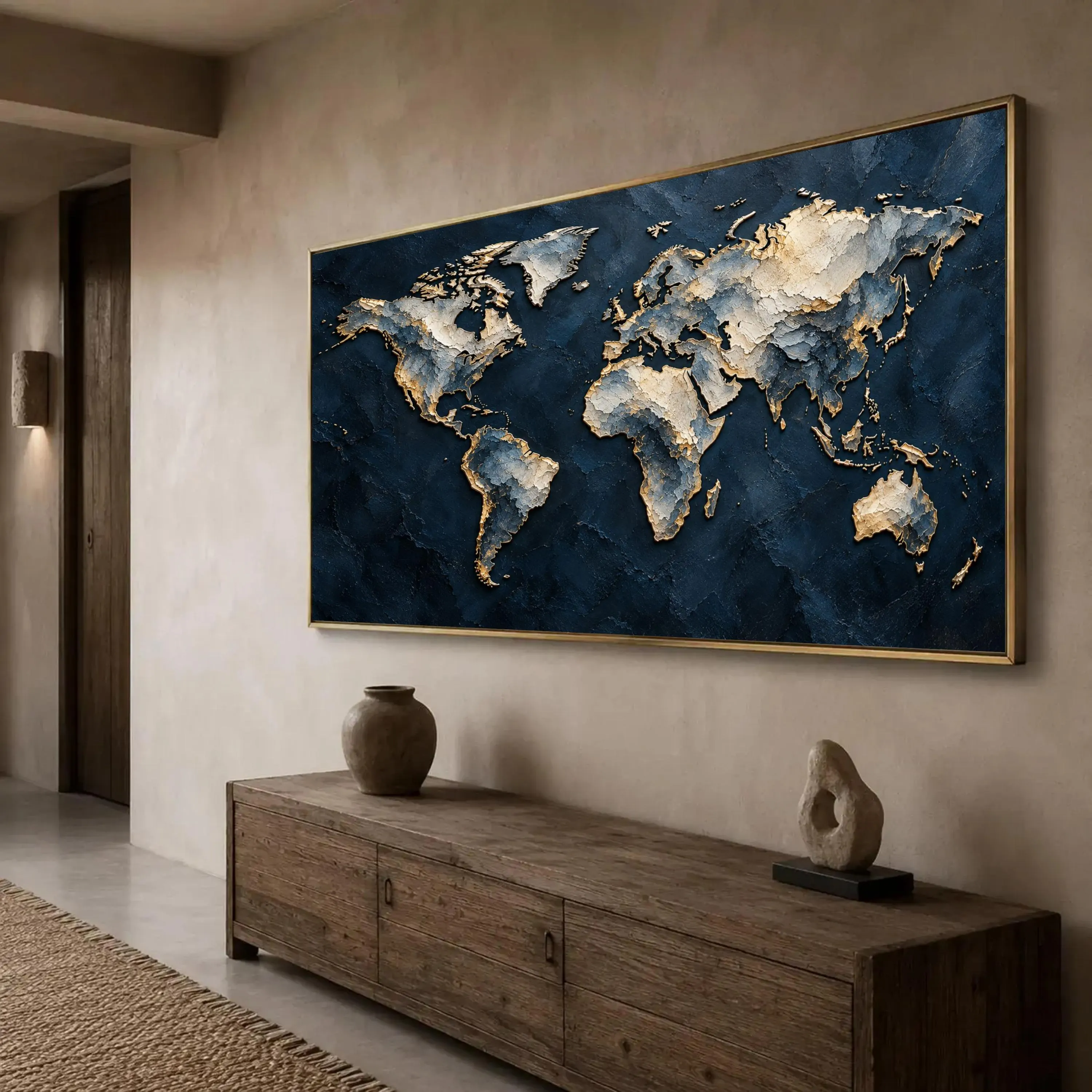 World Map Canvas Print, Vintage Style Wall Art, Elegant Home Decor for Living Room, Office, or Study, Unique Global Artwork