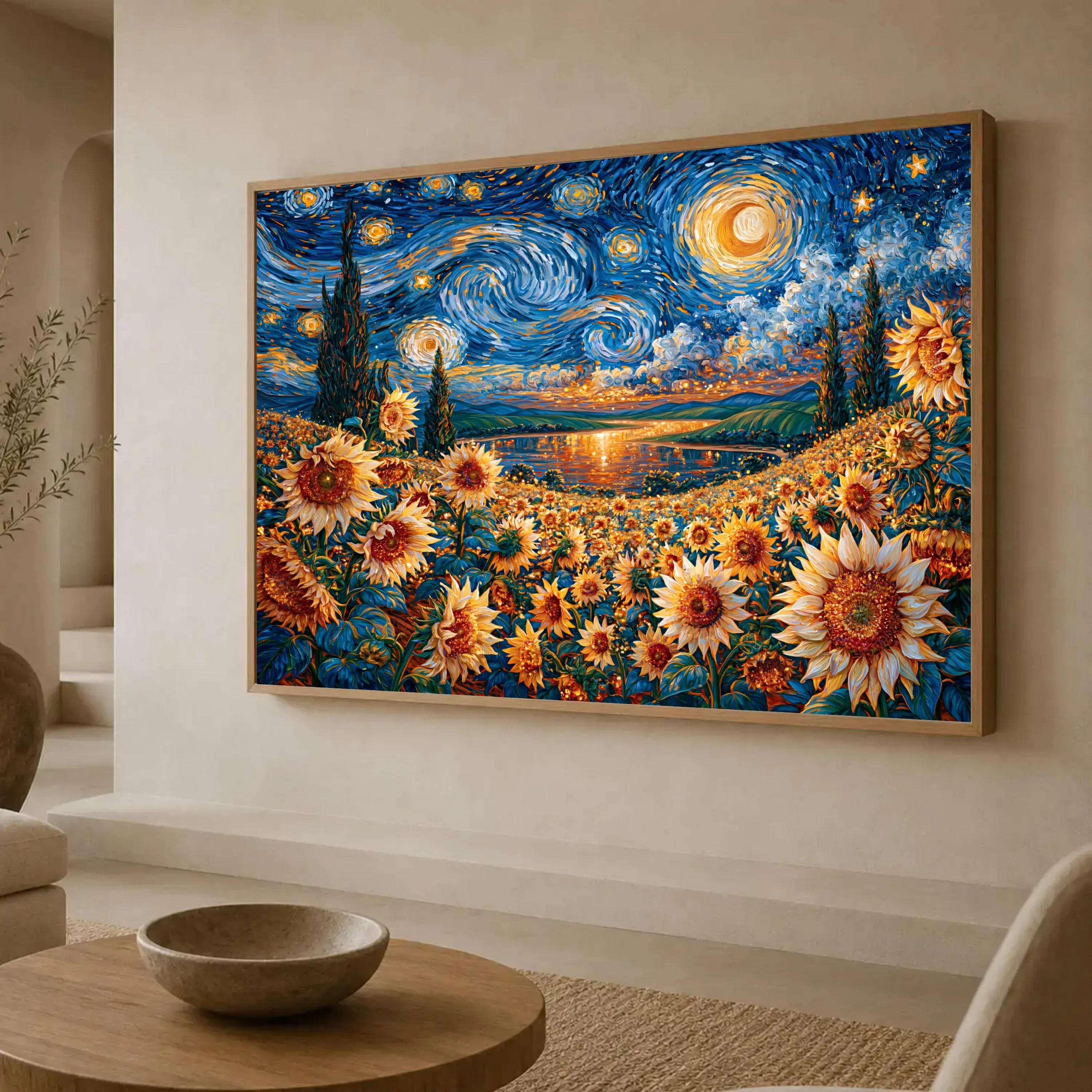 Sunflower Field Canvas Print, Vibrant Floral Art, Colorful Landscape Wall Decor for Home or Office, Nature-Inspired Artwork