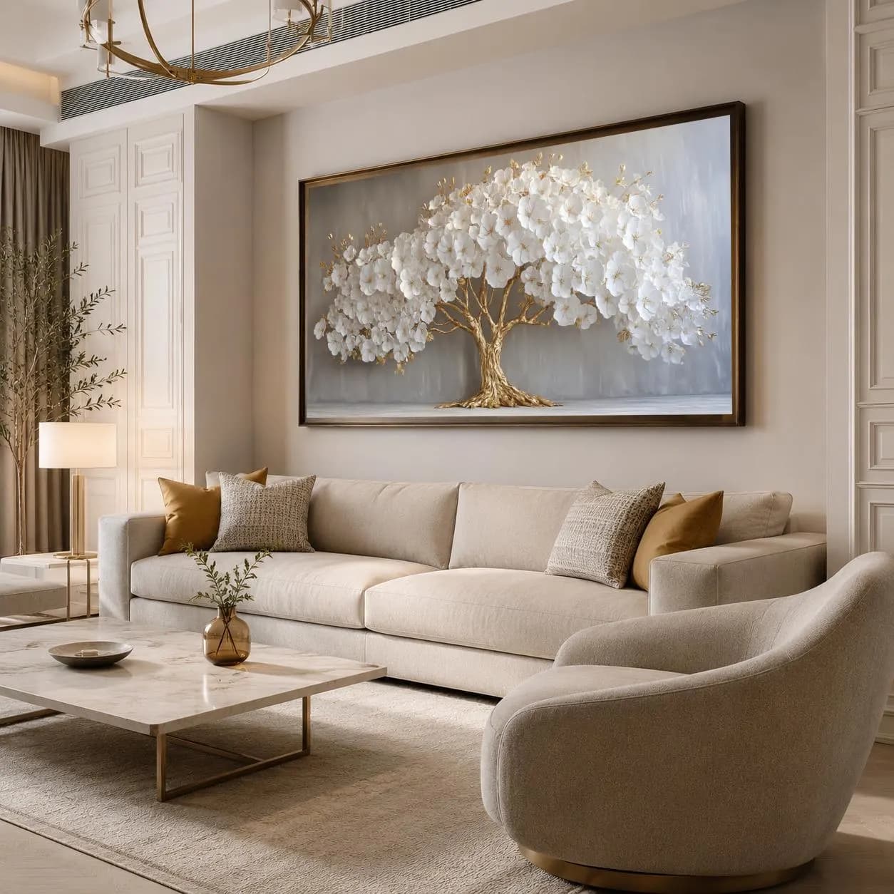 White Blossom Tree Canvas Art, Luxe Botanical Floral Wall Decor