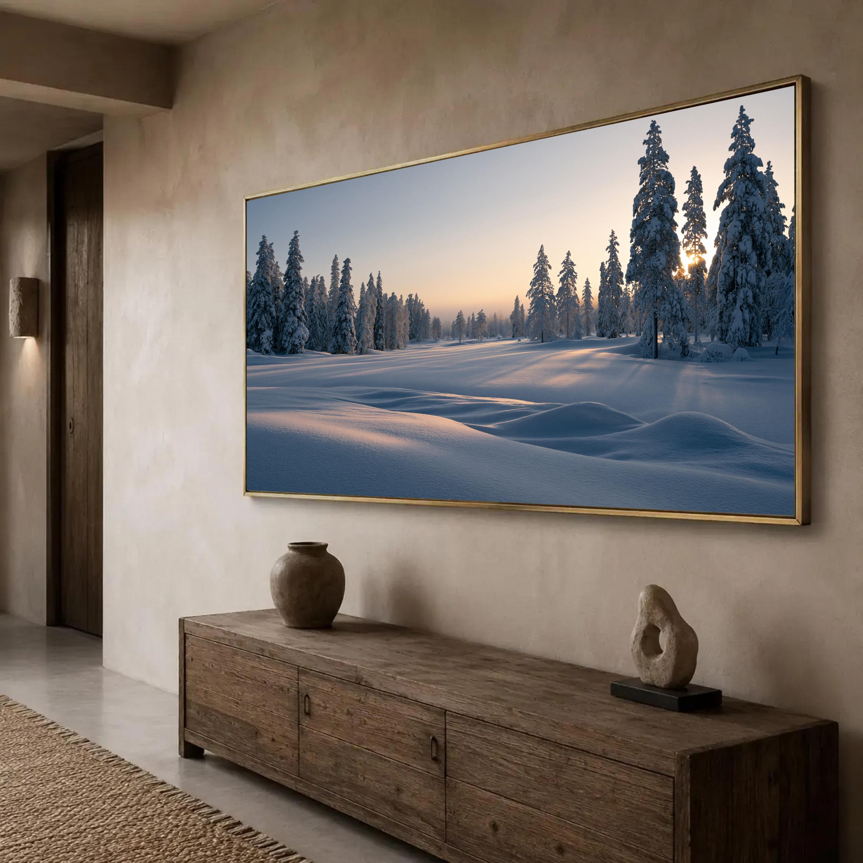 Serene Winter Landscape Canvas Print, Snowy Forest Scene Wall Art for Cozy Home Decor, Tranquil Nature Vibes for Any Room
