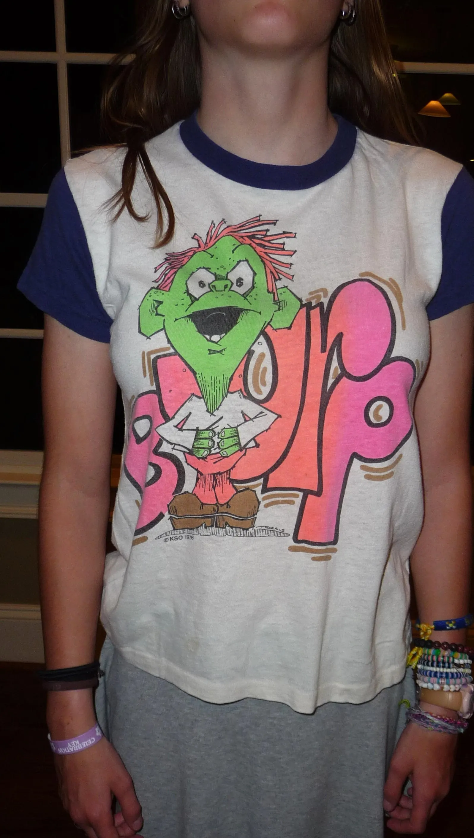 1976 youth sz 14-16 Lg Tee Shirt Comical character BURP, pink green and brown.Cotton& polyester, length 22" across front 15" sleeves 4" - image 5