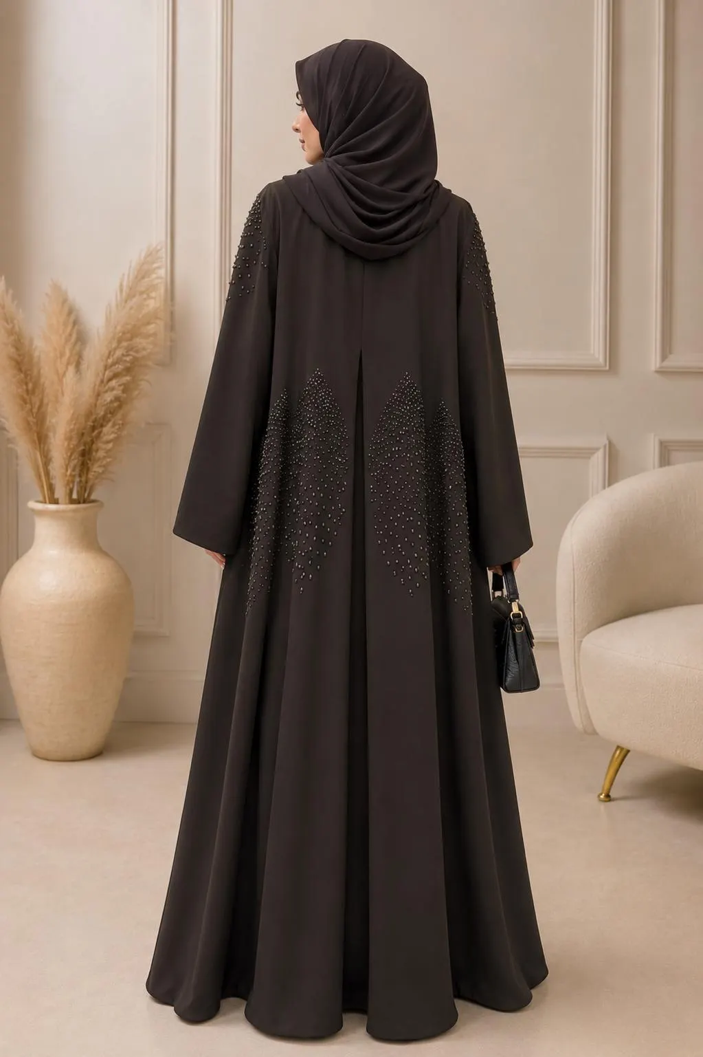 Luxury Beaded Kimono Abaya Set | Korean Nida Modest Muslim Dress (3 Piece) - image 5
