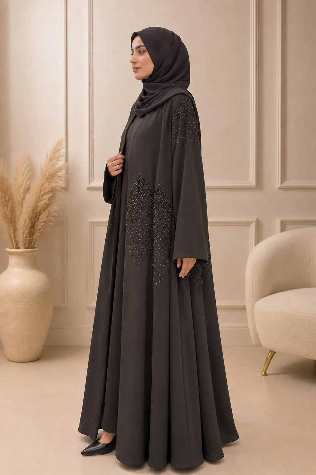 Luxury Beaded Kimono Abaya Set | Korean Nida Modest Muslim Dress (3 Piece) - image 4