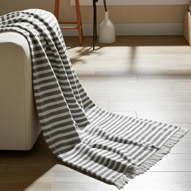 Akhmim Egyptian Products Dark Grey Striped Sofa Cover Throw 35x86 inches - image 3