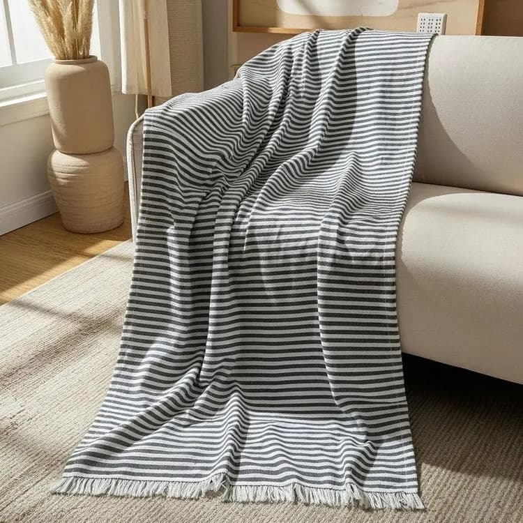 Akhmim Egyptian Products Dark Grey Striped Sofa Cover Throw 35x86 inches - image 4