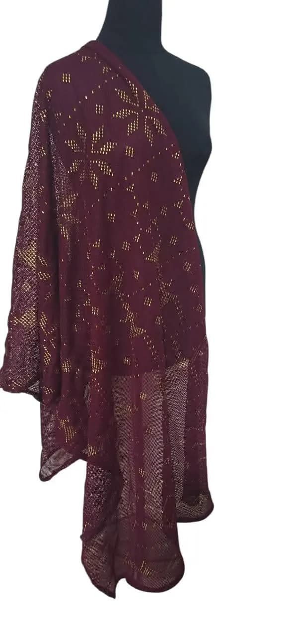 Handcrafted Maroon Talli Shawl, Egyptian Metallic Embroidery, Boho Wrap - image 3