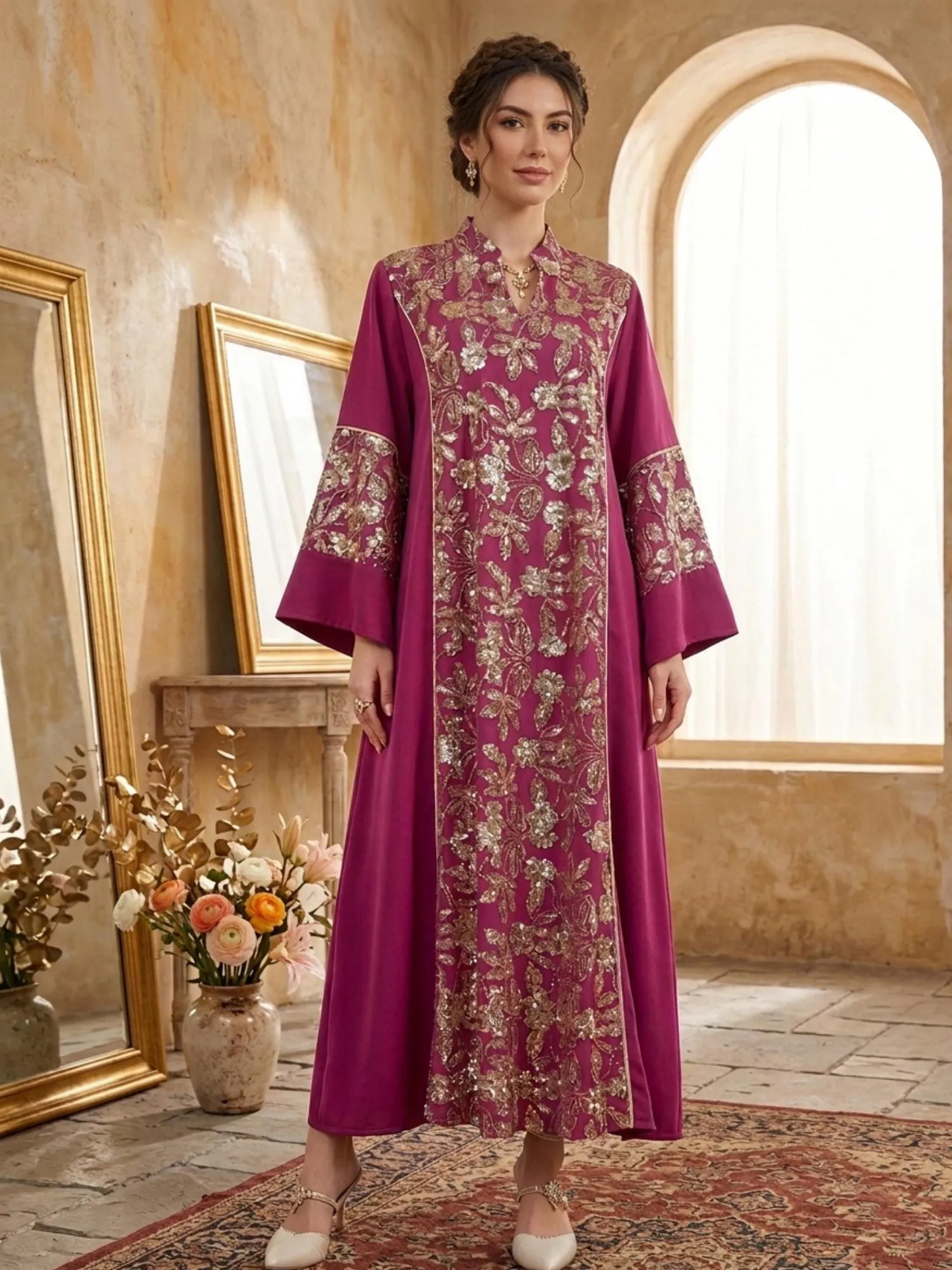 Elegant Moroccan Abaya Dress, Muslim Jalabiya Eid Dress, Embroidered Dubai Kaftan, Long Ramadan Party Dress, Modest Islamic Gown - image 5