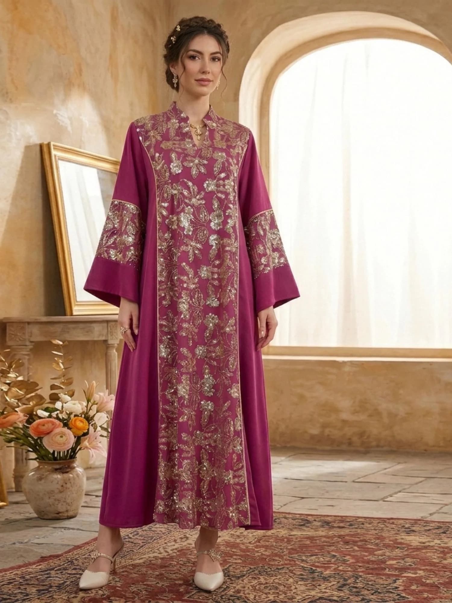 Elegant Moroccan Abaya Dress, Muslim Jalabiya Eid Dress, Embroidered Dubai Kaftan, Long Ramadan Party Dress, Modest Islamic Gown - image 4