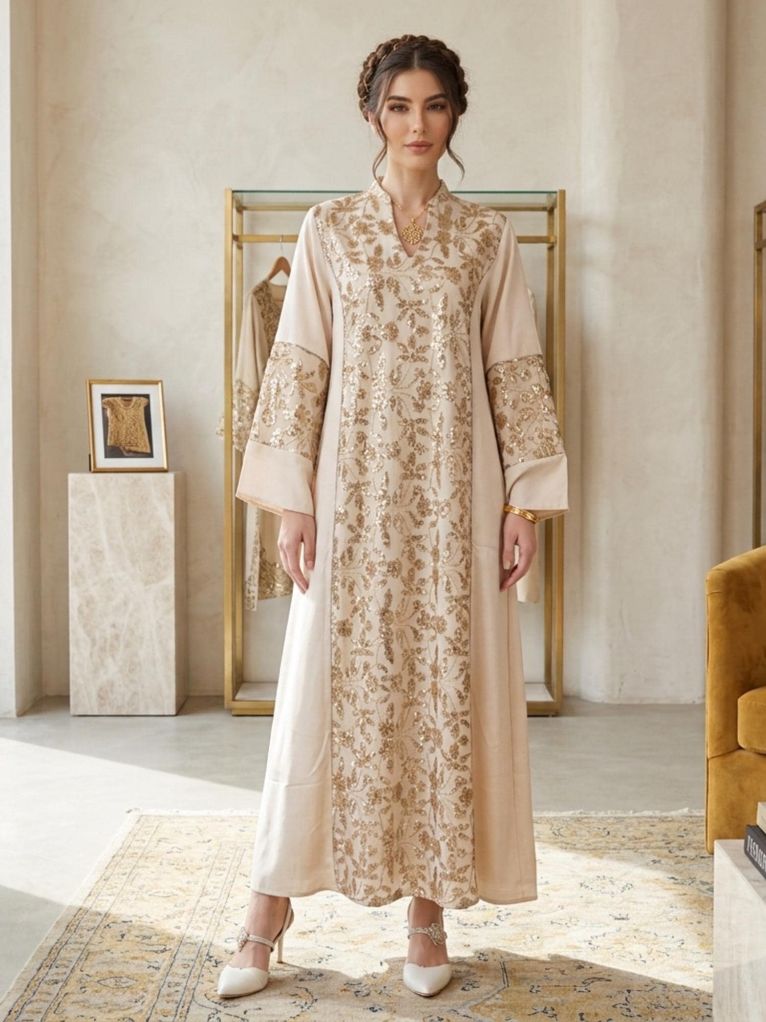 Elegant Moroccan Abaya Dress, Muslim Jalabiya Eid Dress, Embroidered Dubai Kaftan, Long Ramadan Party Dress, Modest Islamic Gown