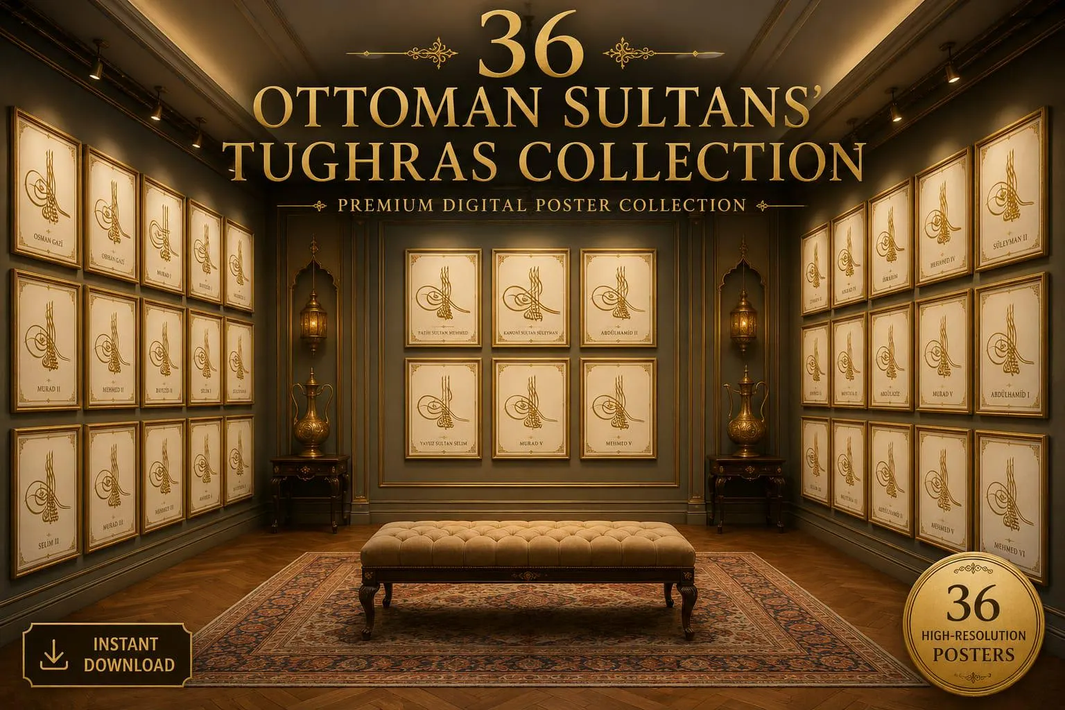 36 Ottoman Sultans Tughras Bundle, Islamic History Poster Set (Digital Download) - image 4