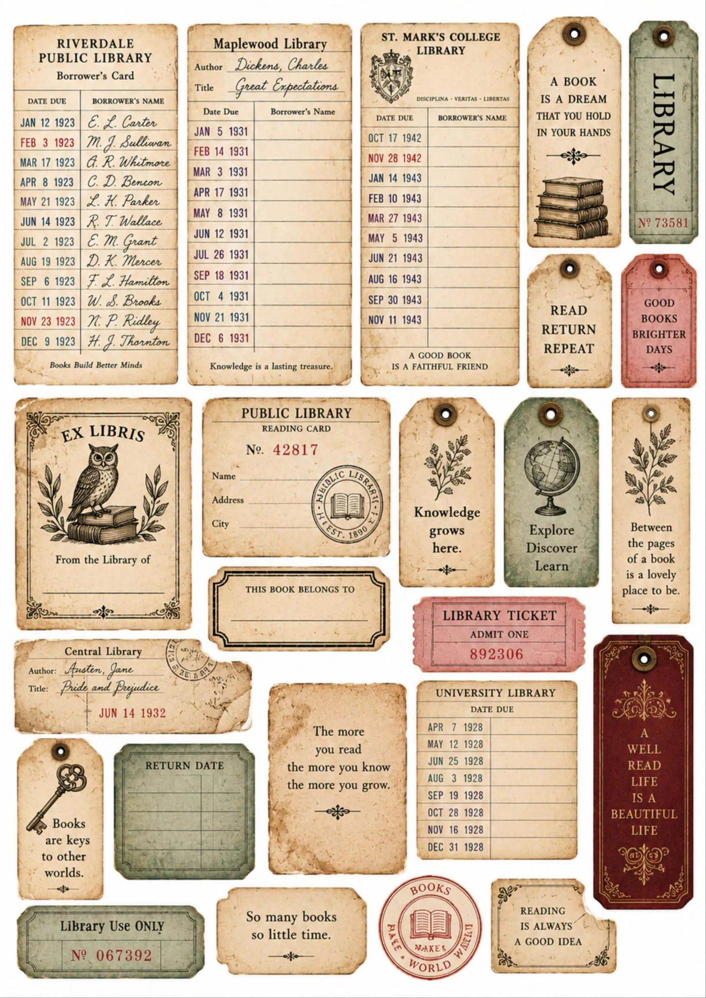 Dark Academia Junk Journal Mega Kit, Printable Ephemera, Digital Papers, Tags, Pockets, PNG Clipart, Journal Words, Scrapbook Download - image 3