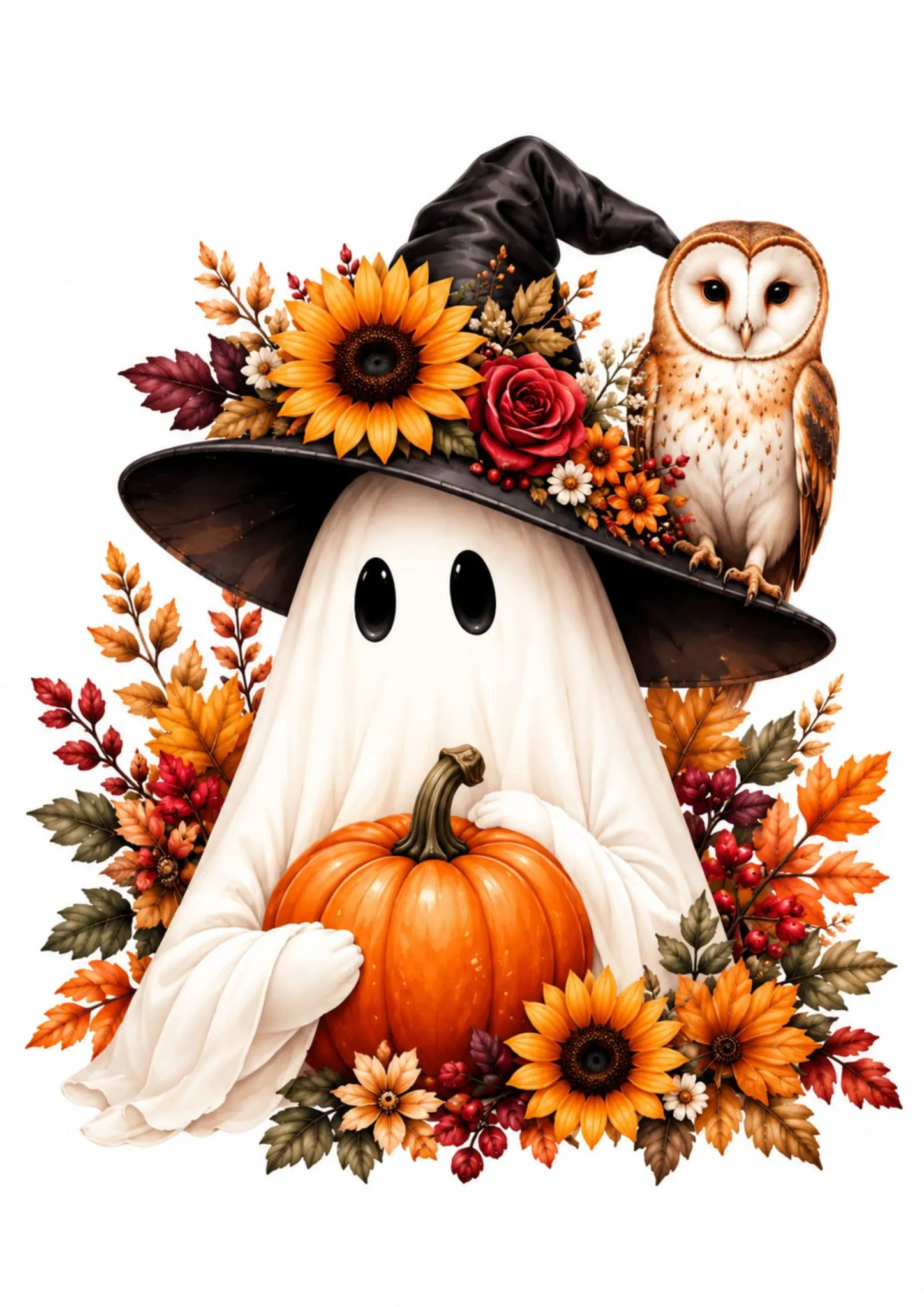 Halloween Ghost Wall Art, Floral Ghost & Pumpkin Posters, 10 Printable Prints, Fall Decor, Digital Download