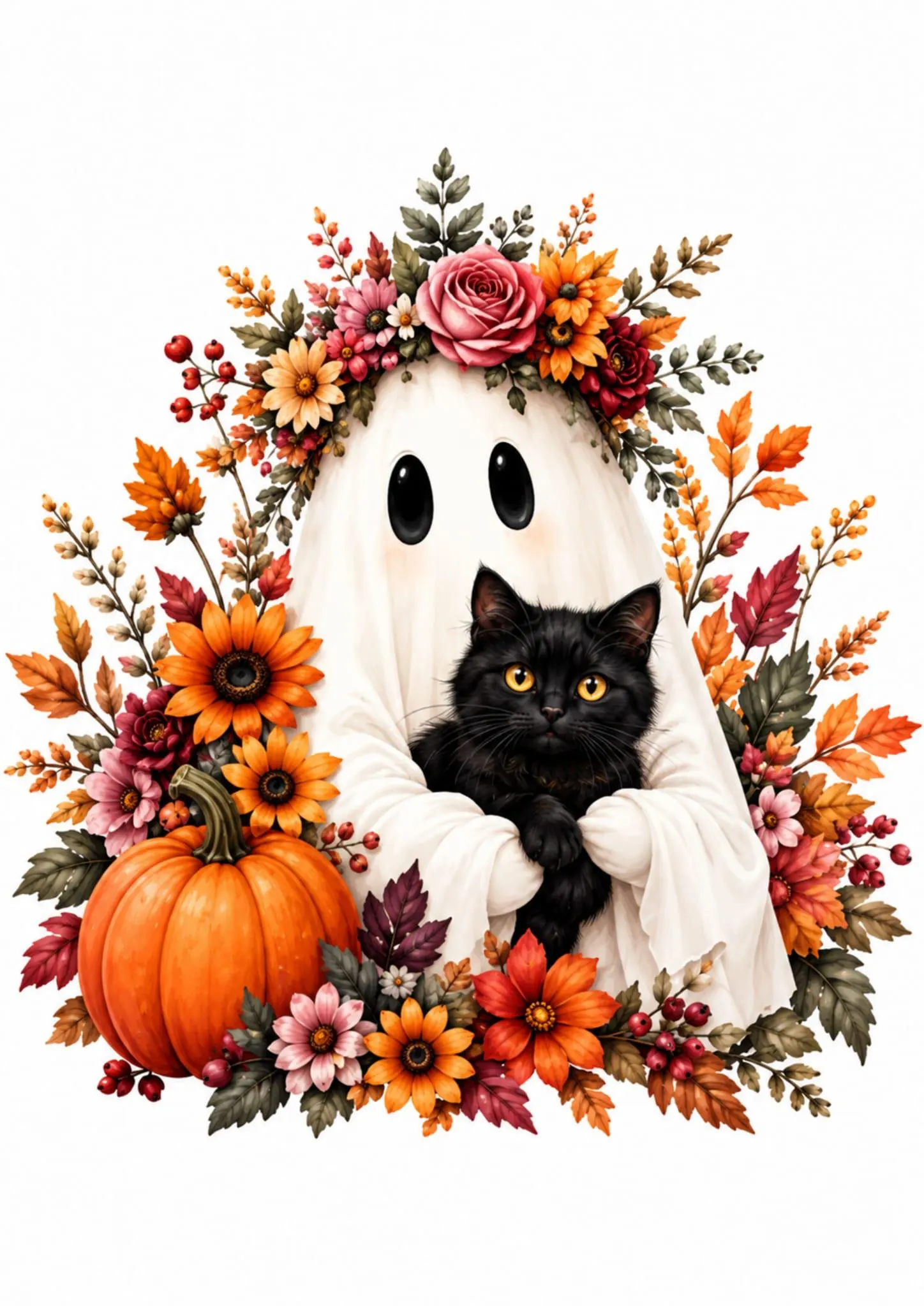 Halloween Ghost Wall Art, Floral Ghost & Pumpkin Posters, 10 Printable Prints, Fall Decor, Digital Download - image 3