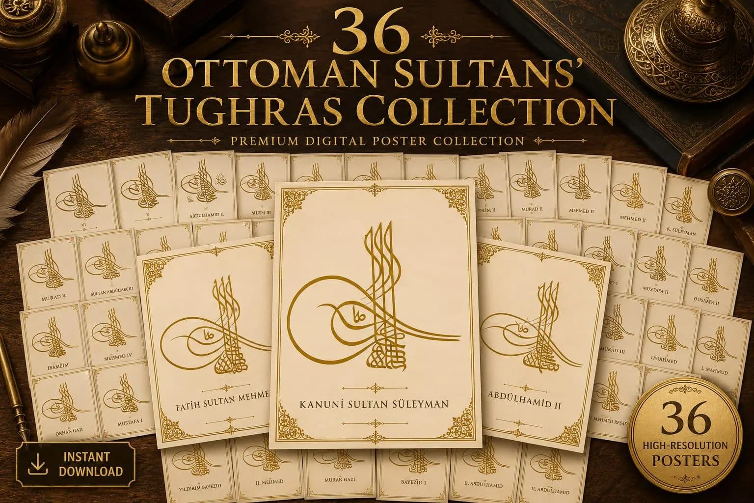 36 Ottoman Sultans Tughras Bundle, Islamic History Poster Set (Digital Download) - image 3