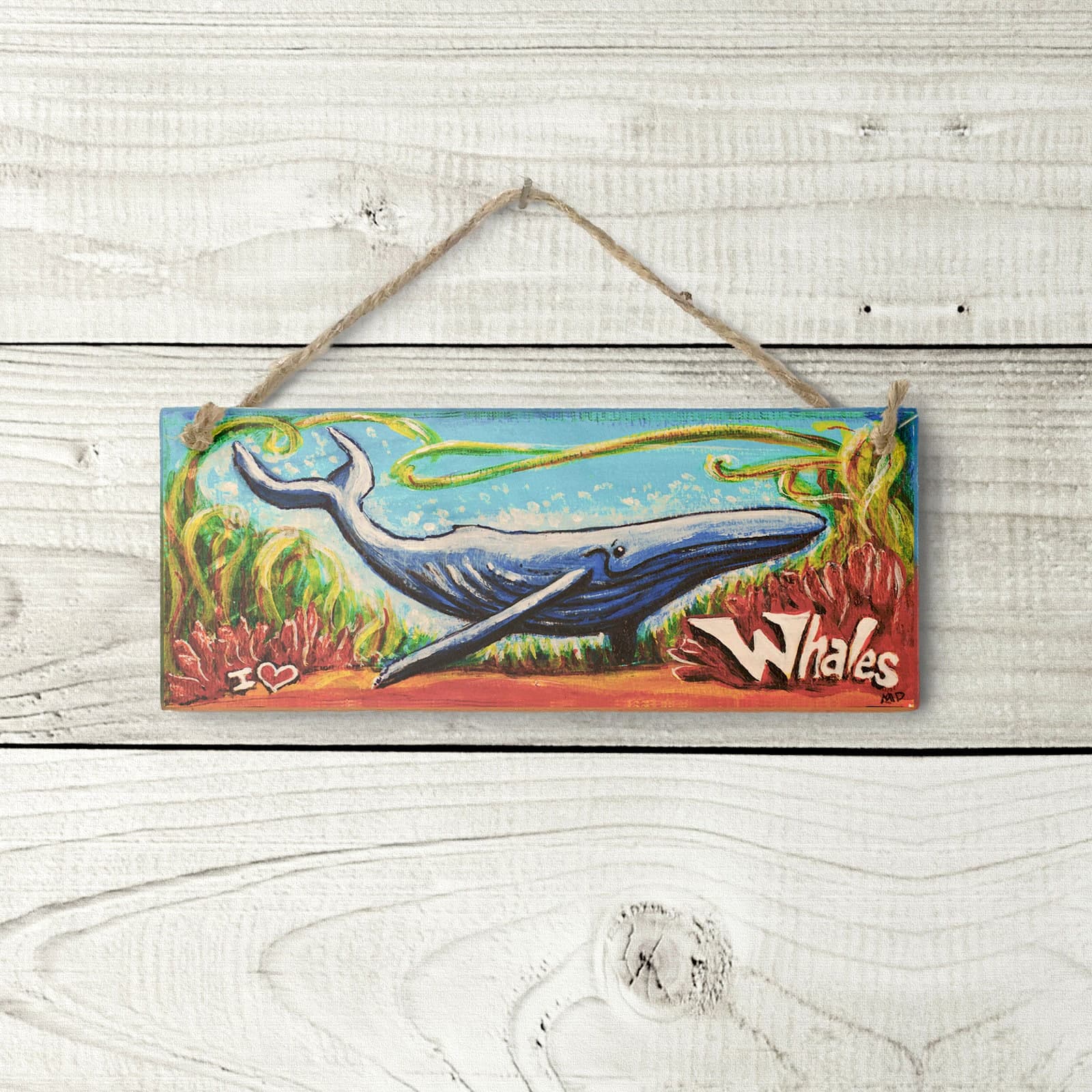 I Heart Whales Sign - Hawaiian Sign Tropical Beach Decor