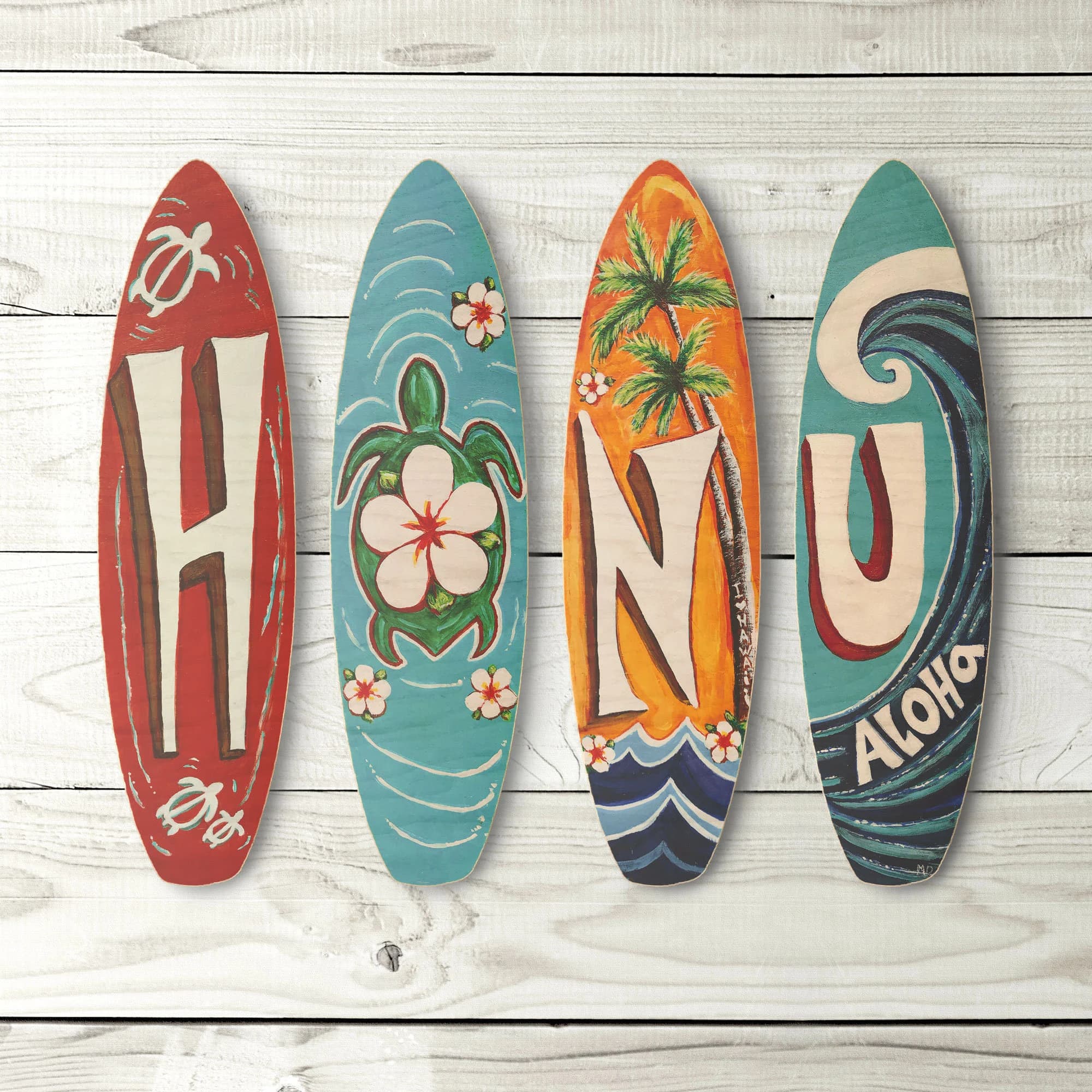 Honu Surfboard Set - Hawaiian Sea Turtle on cute surfboard signs