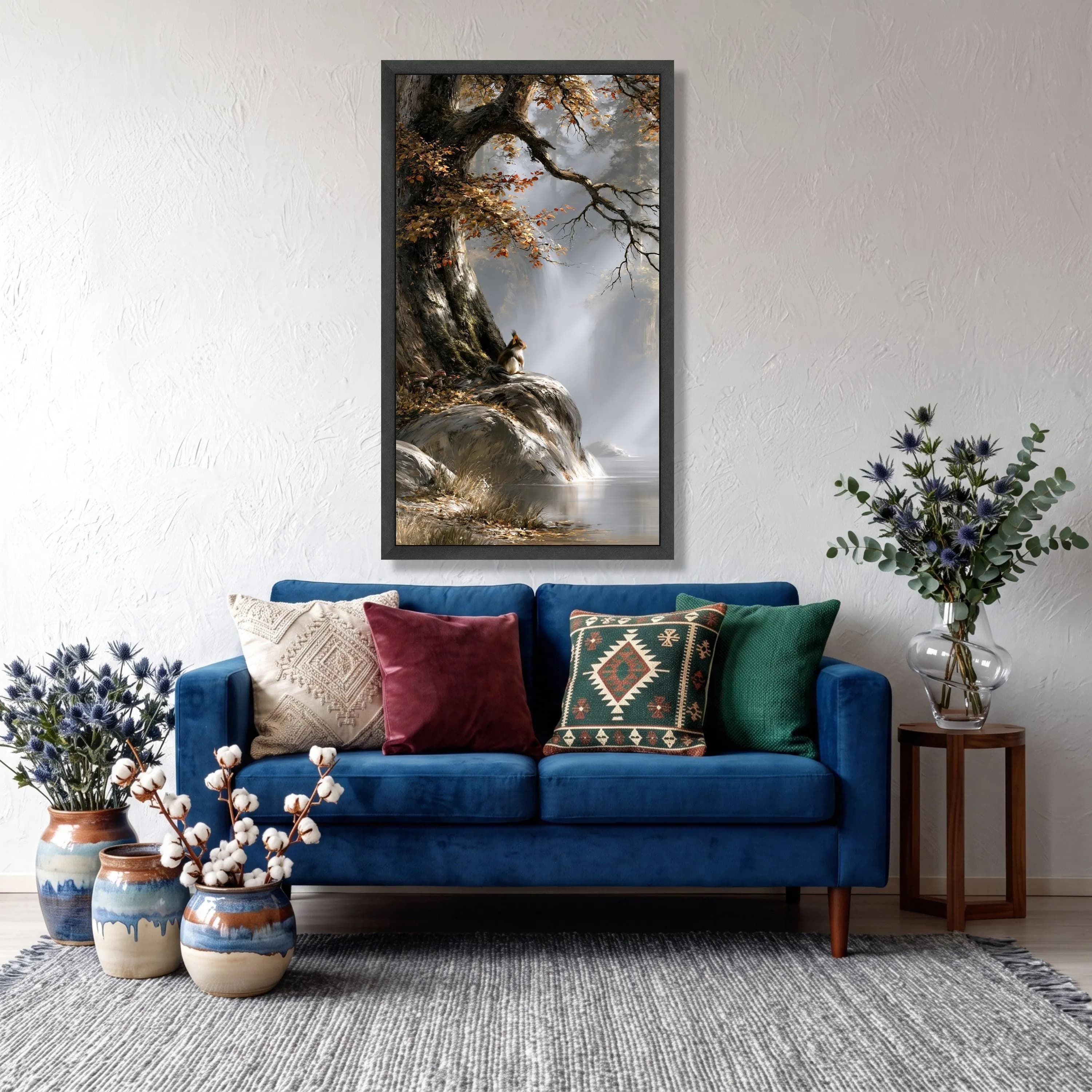 Autumn Forest Squirrel Waterfall Canvas, Rustic Nature Wall Art (Ready to Hang) - image 4
