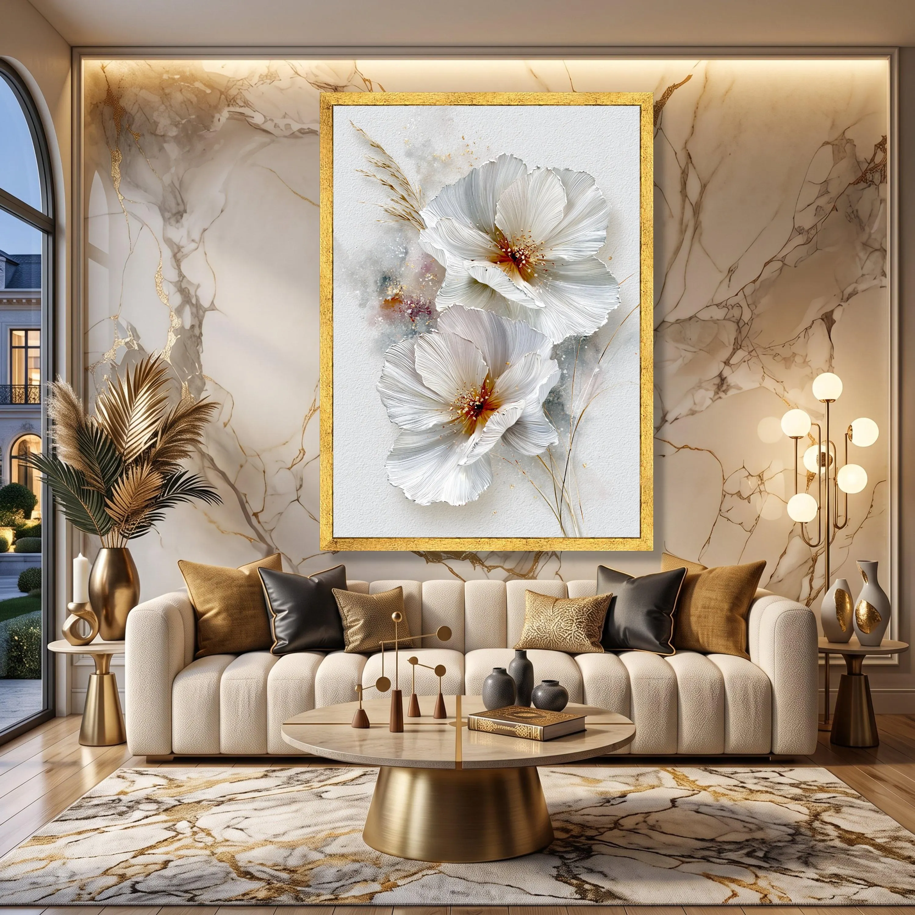 Large White Floral Canvas Art, Modern Botanical Print, Ready to Hang (Large Bloom) - image 5