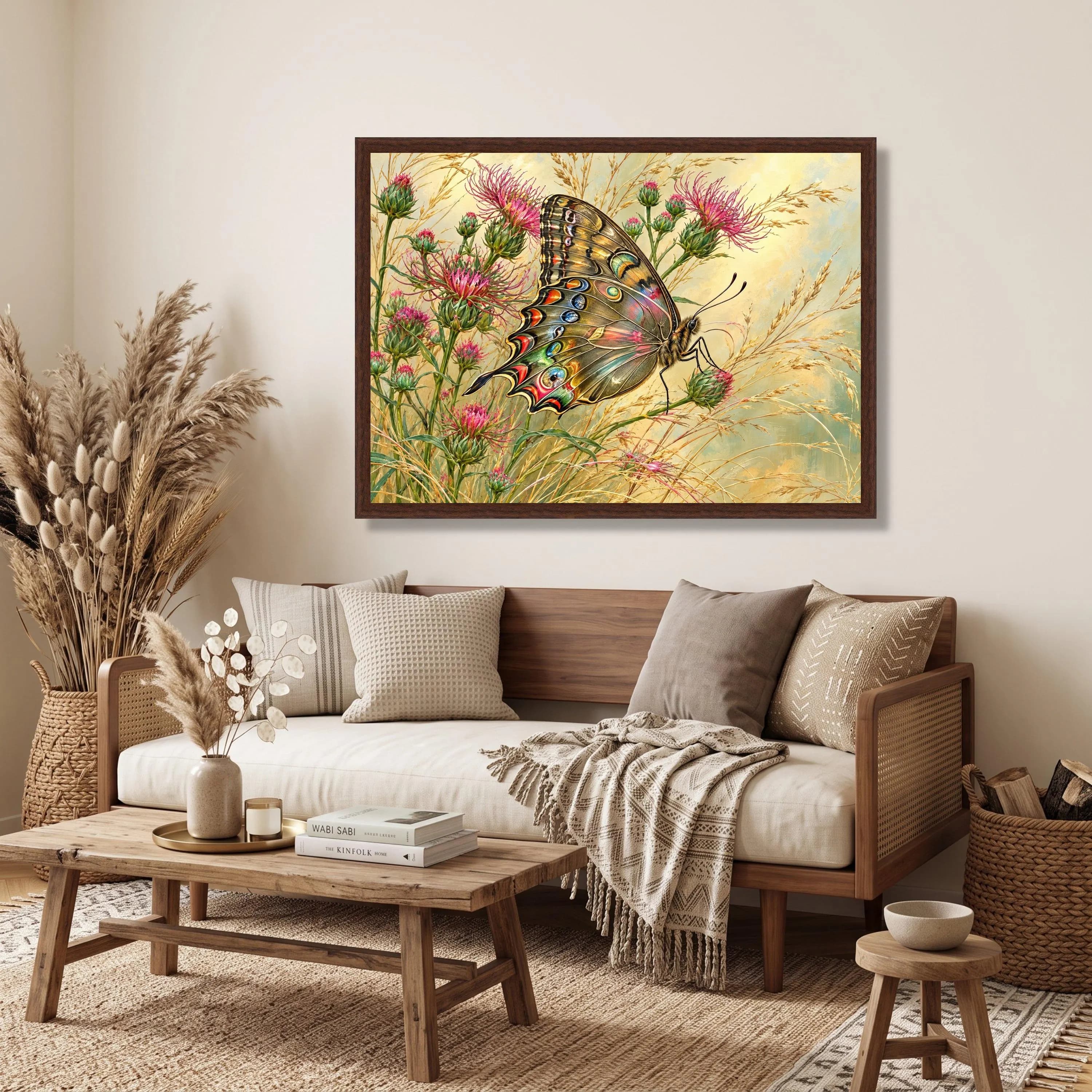 Butterfly on Thistle Flowers Canvas, Nature Wall Art, Floral Garden Scene - image 4