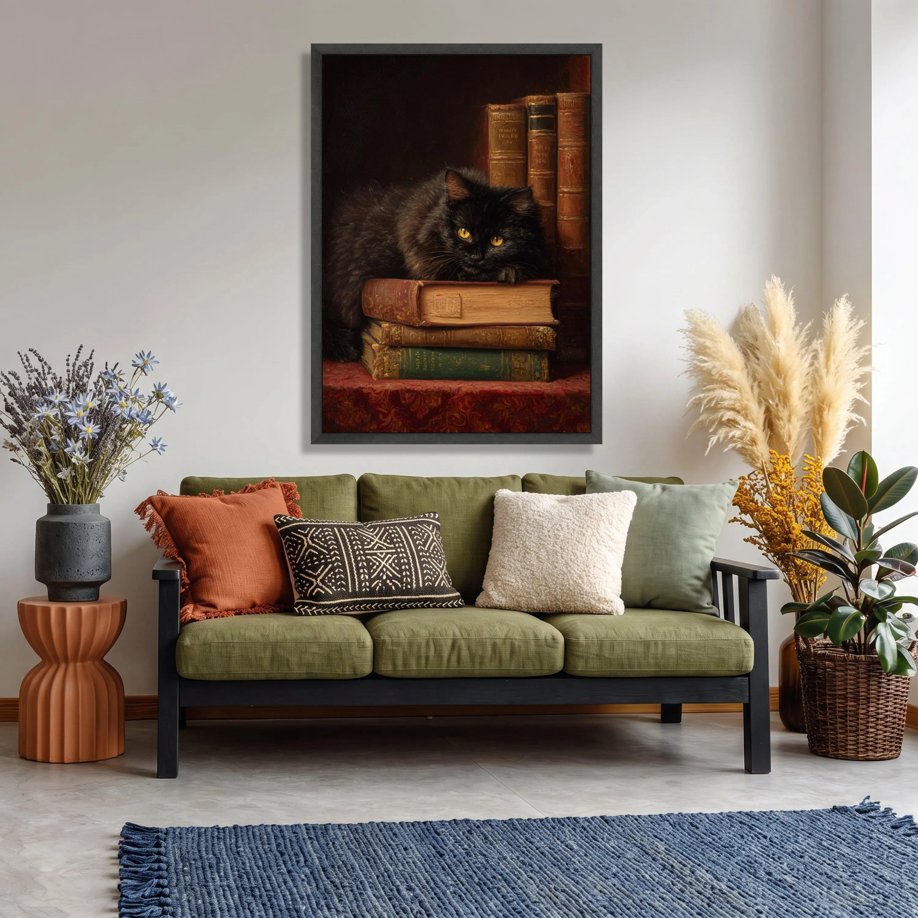 Black Cat Resting on Vintage Books Canvas, Classic Literature Wall Art - image 5