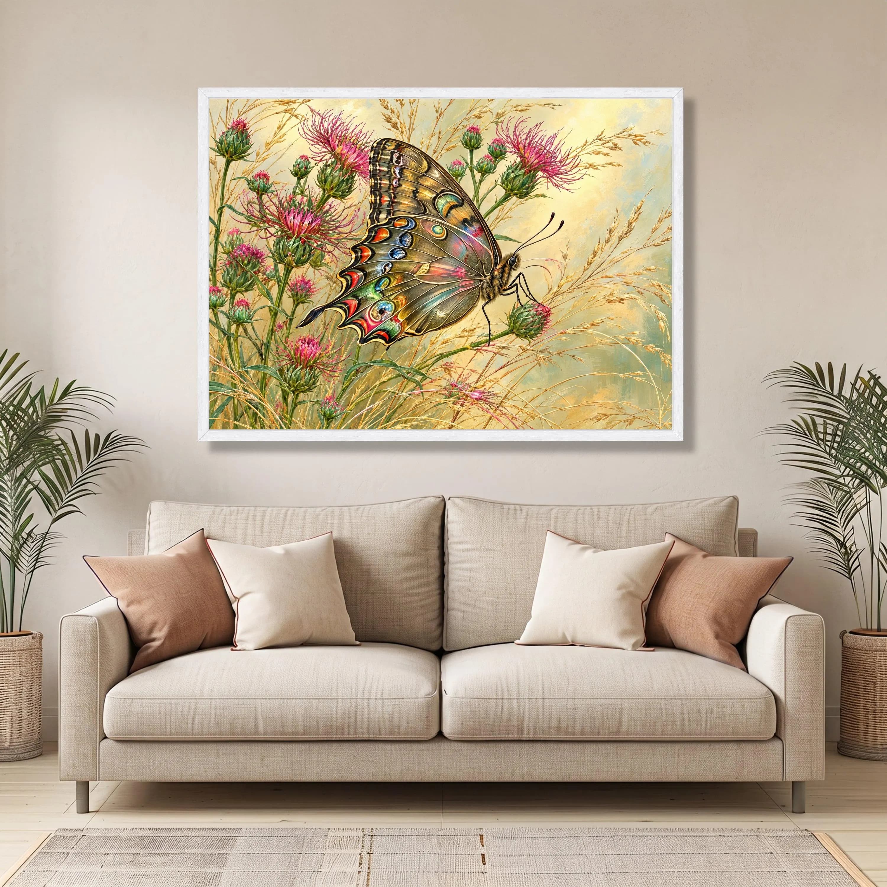 Butterfly on Thistle Flowers Canvas, Nature Wall Art, Floral Garden Scene - image 5