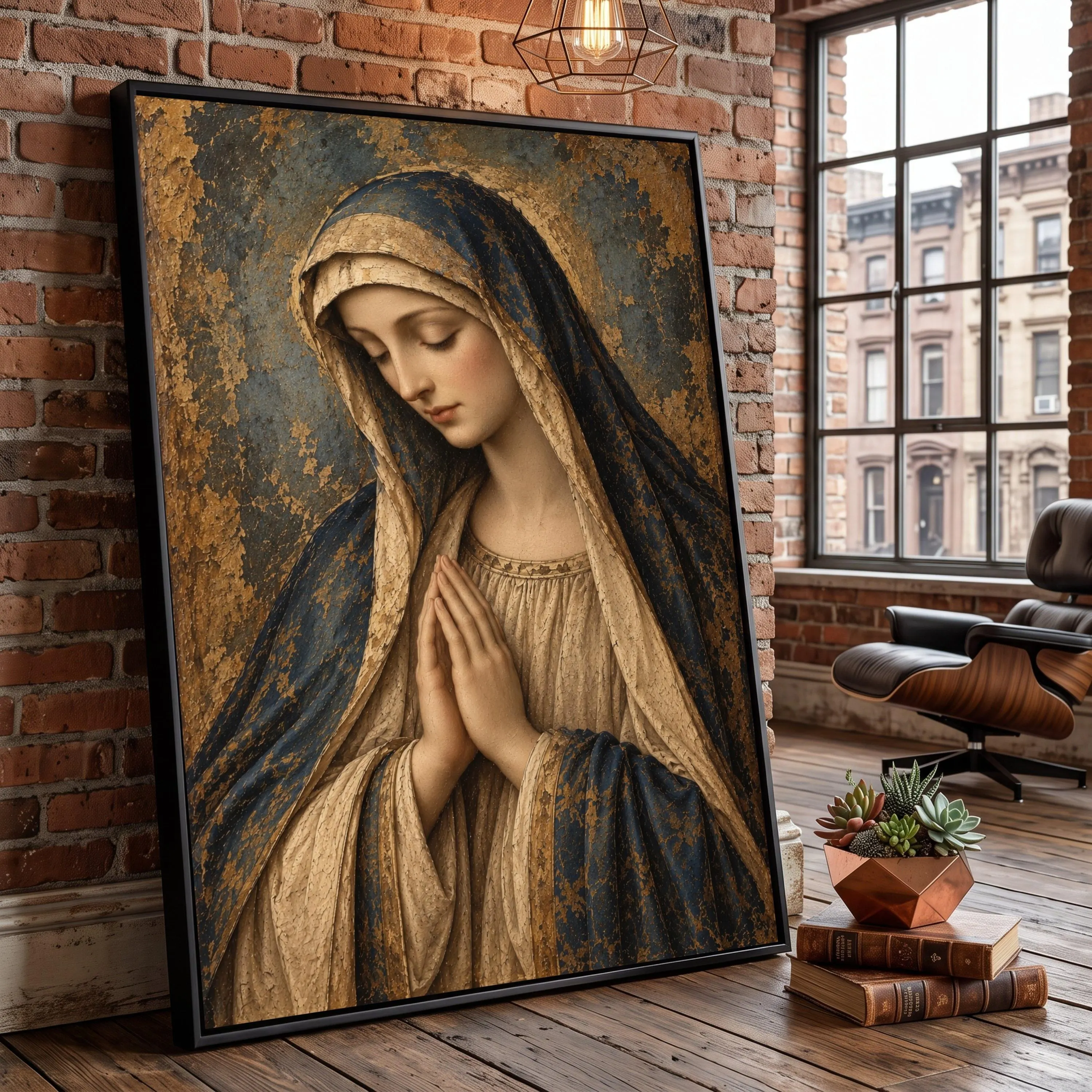 Serene Praying Woman Canvas Art, Religious Wall Decor, Classic Virgin Mary Painting (Ready to Hang)