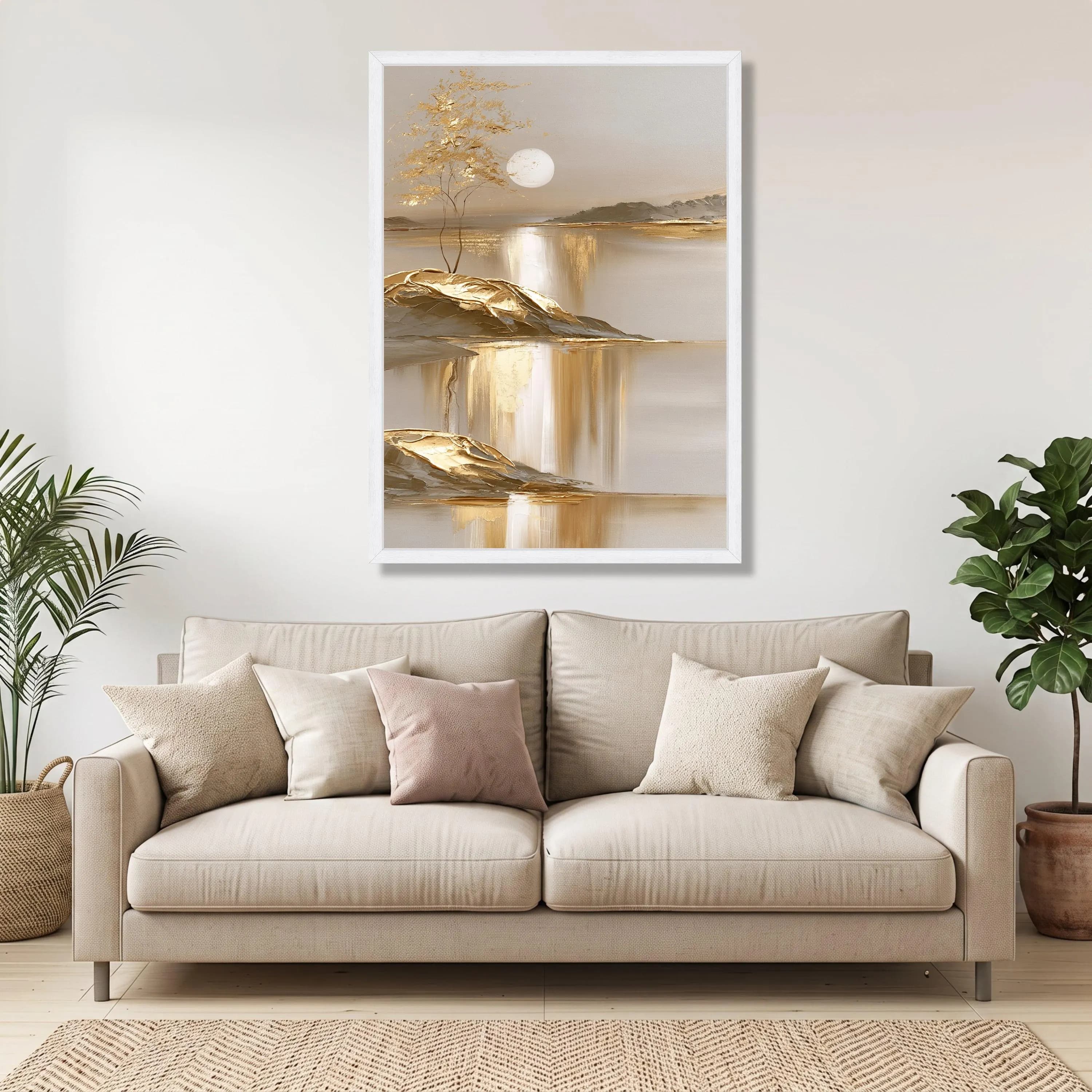 Golden Sunset Landscape Canvas, Abstract Nature Wall Art, Metallic Tree Reflection (Ready to Hang) - image 4