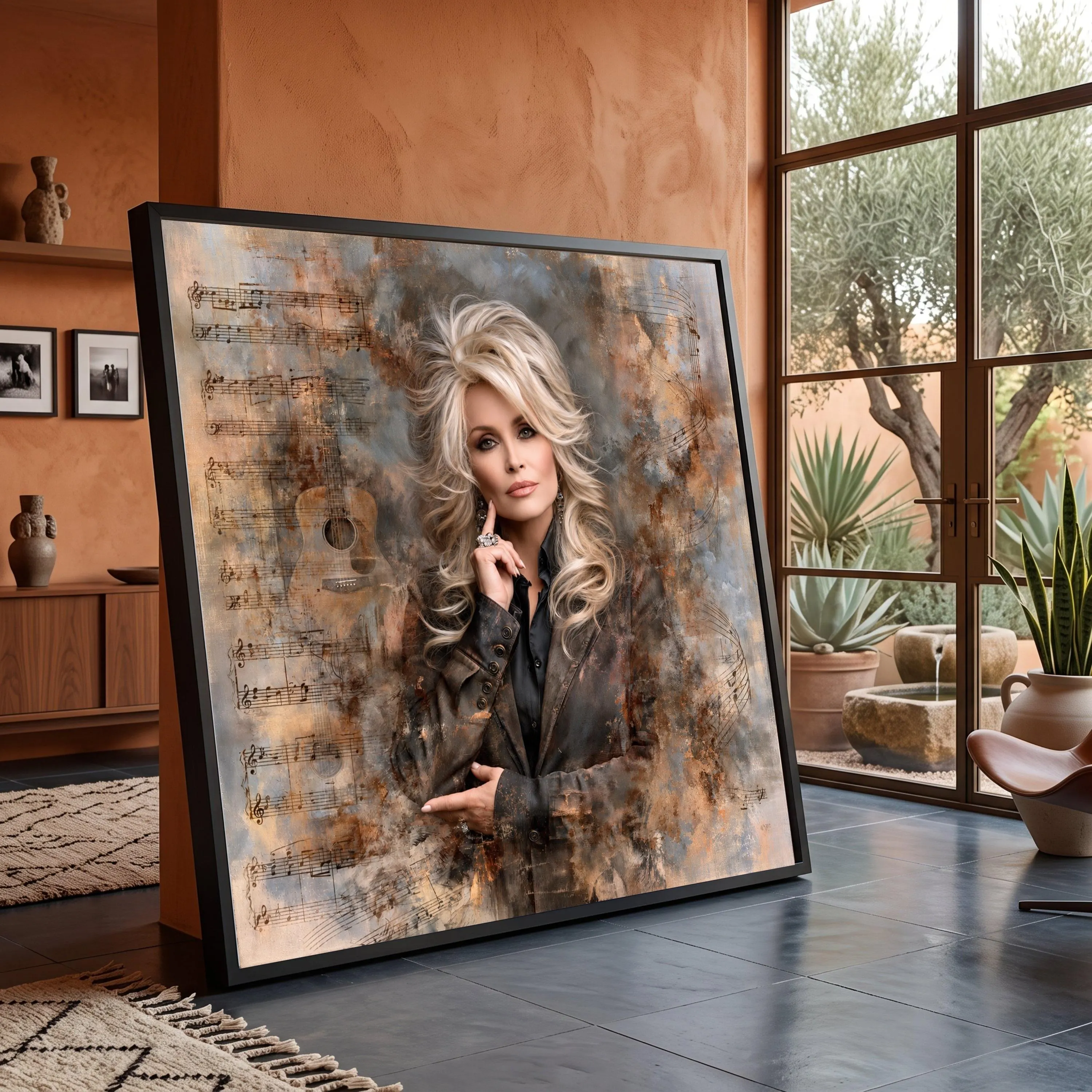 Dolly Parton Portrait Canvas Art, Country Music Legend, Guitar Design (Ready to Hang)