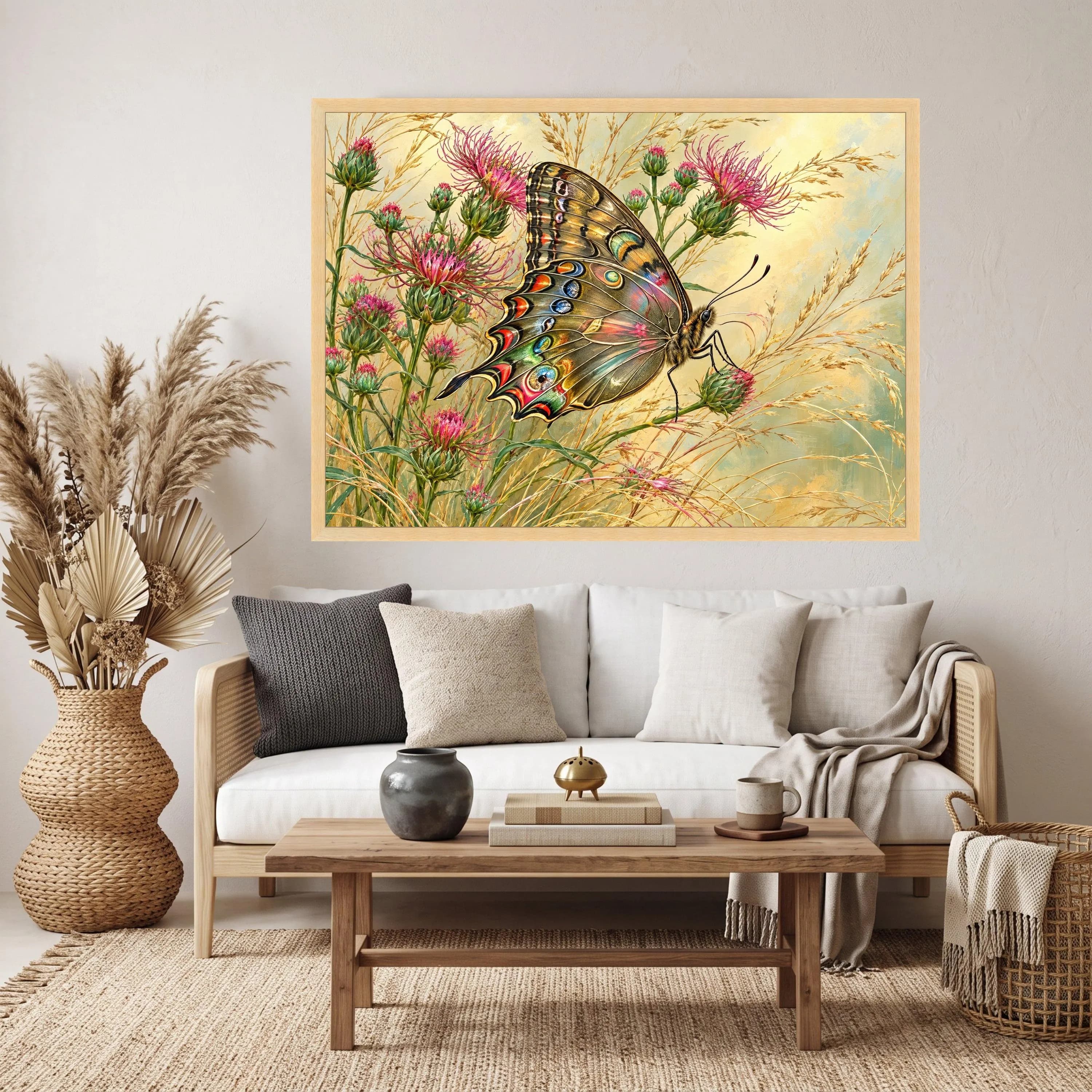Butterfly on Thistle Flowers Canvas, Nature Wall Art, Floral Garden Scene - image 3
