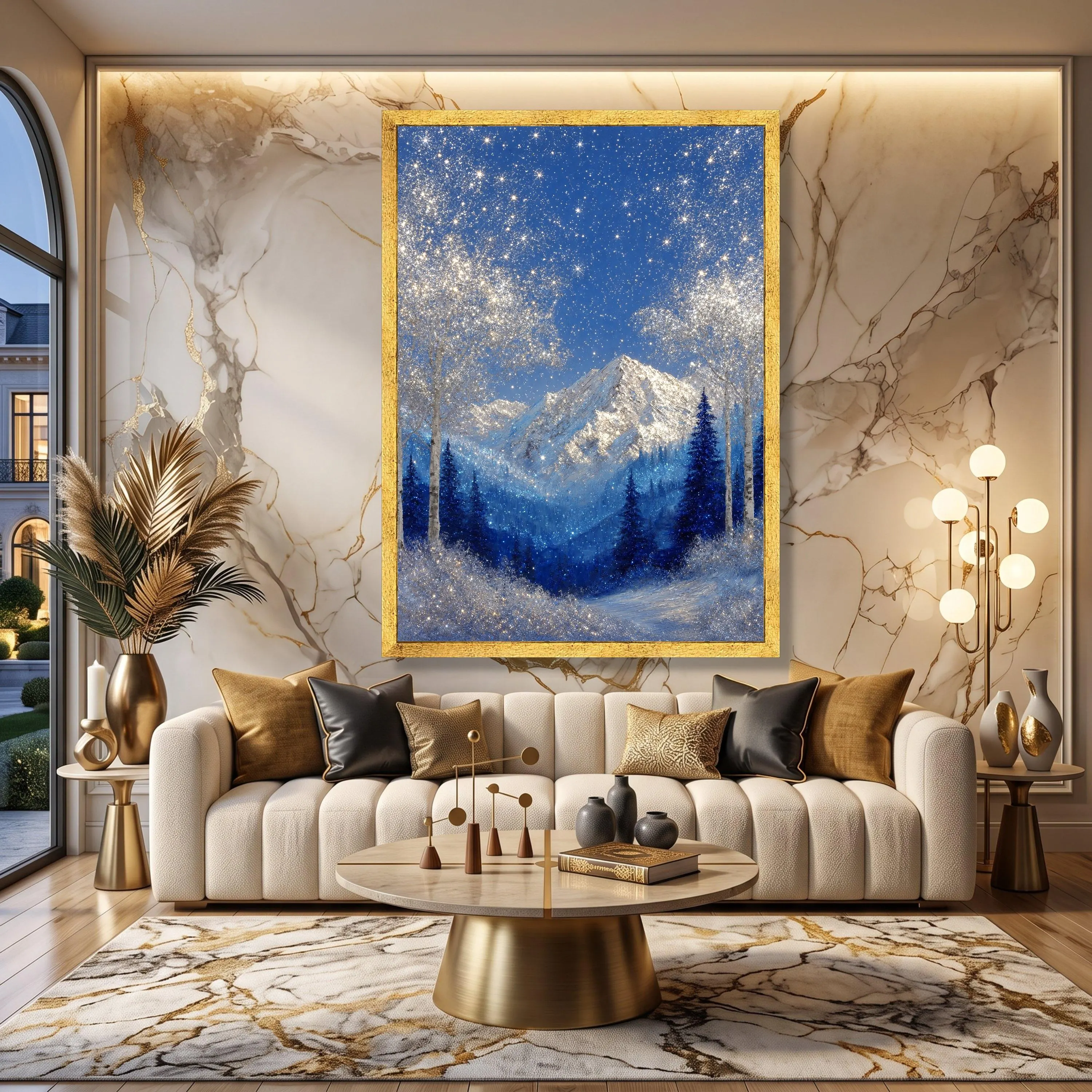 Sparkling Winter Mountain Canvas, Blue Snowy Forest Wall Art, Night Landscape (Ready to Hang) - image 5