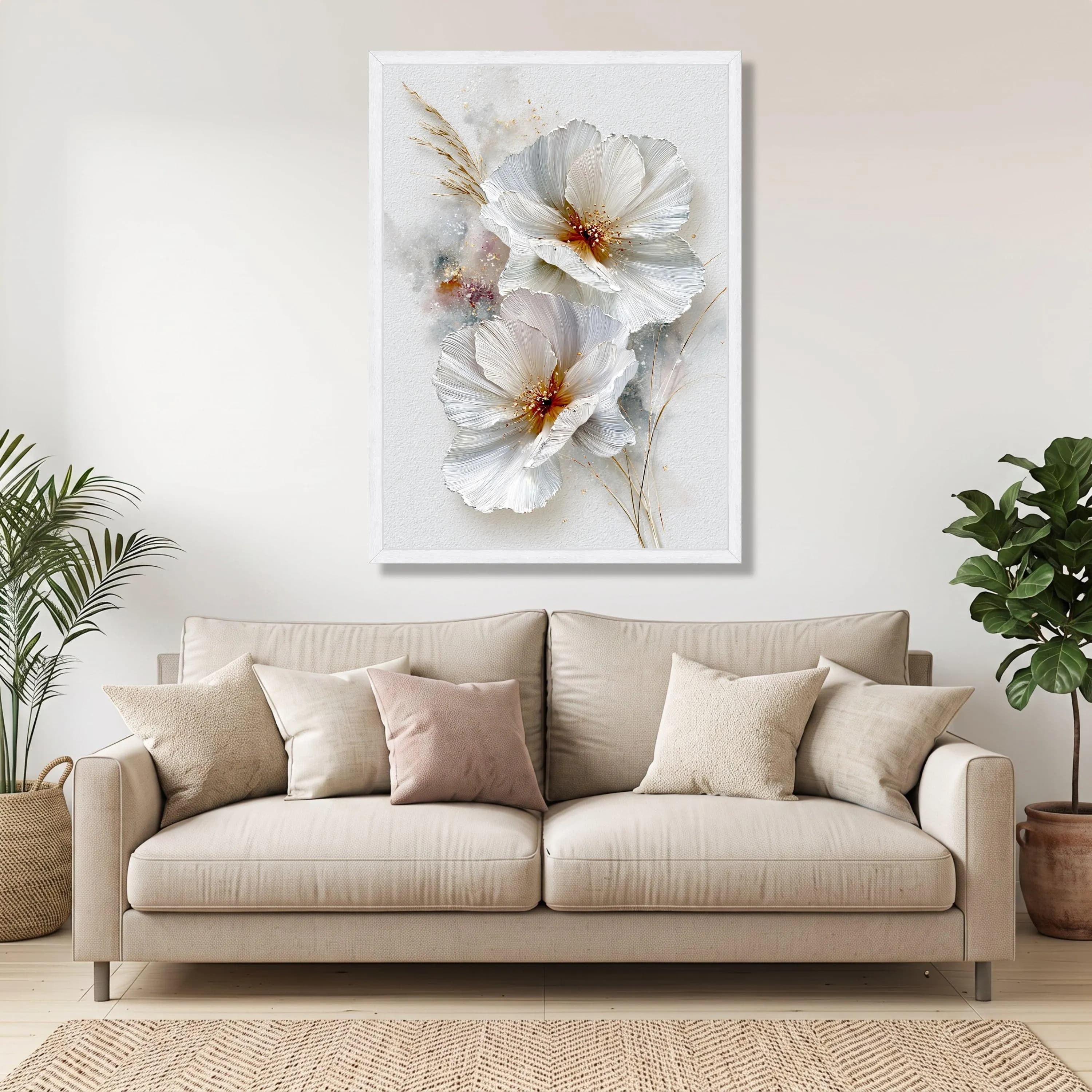 Large White Floral Canvas Art, Modern Botanical Print, Ready to Hang (Large Bloom) - image 4