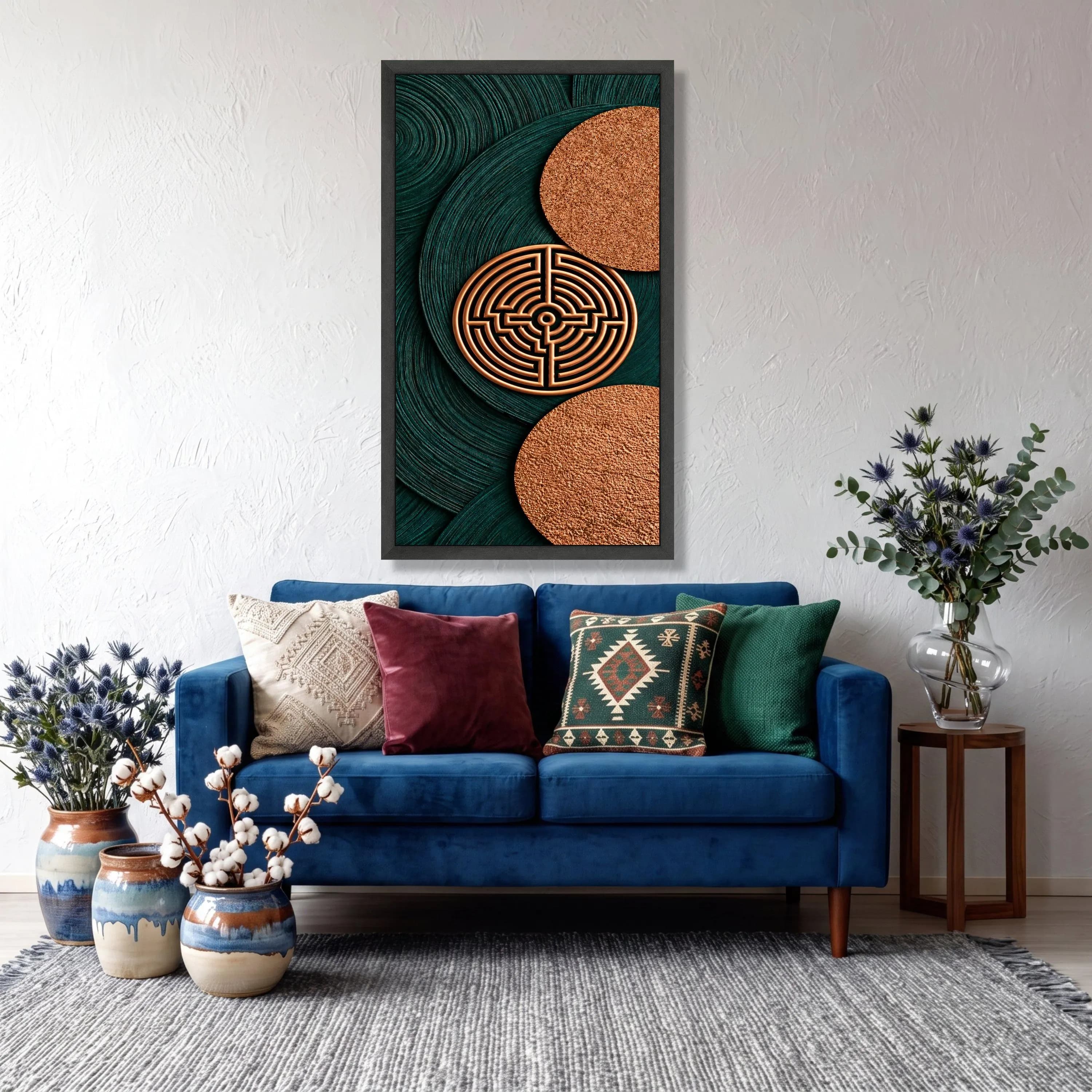 Geometric Copper Circles Canvas Wall Art, Modern Abstract Labyrinth Design, Metallic Home Decor - image 4