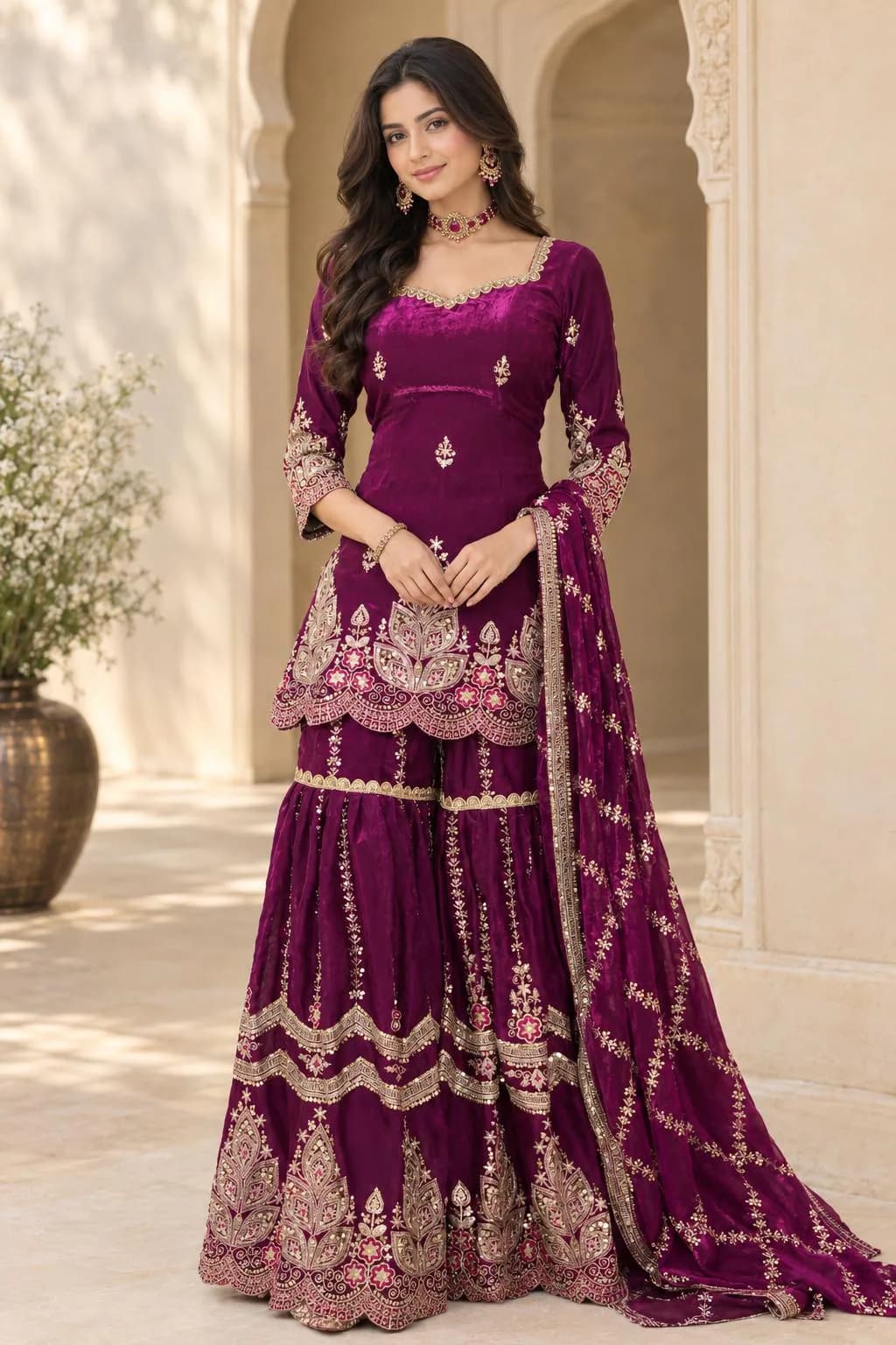Purple Sharara Suit for Women, Designer Embroidered Kurta Sharara Set, Pakistani Salwar Kameez, Indian Wedding Wear Party Dress