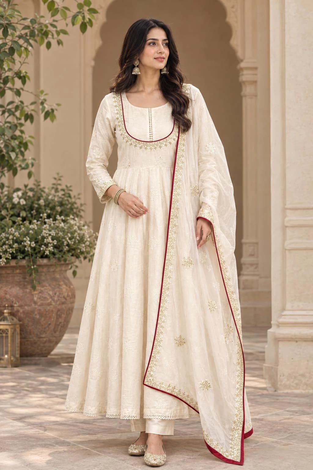 Ivory Anarkali Suit with Dupatta, Pakistani Dress, Embroidered Indian Outfit, Traditional 3 Piece Suit, Wedding Guest Ethnic Wear