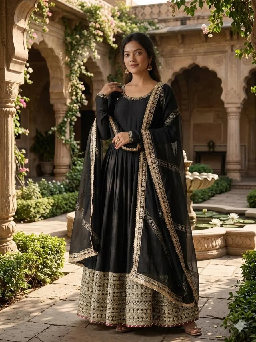 Black Anarkali Suit for Women, Designer Gown with Dupatta, Indian Wedding Wear, Bollywood Prom Dress, Traditional Ethnic Kurti